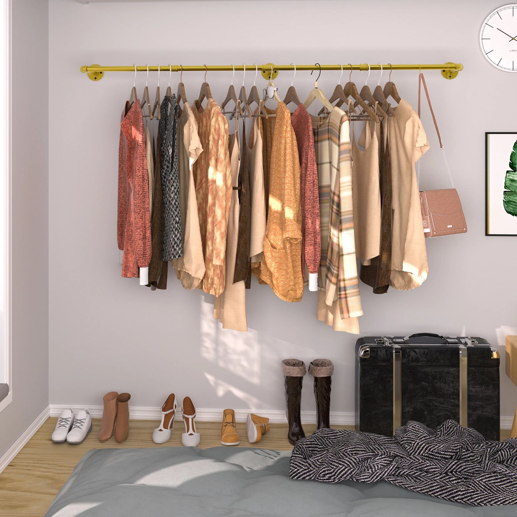 Industrieel Muur Kledingrek Buiswerk – Goud – Wand Kledingstang 180 cm – Ruimtebesparend en Stevig Metaal