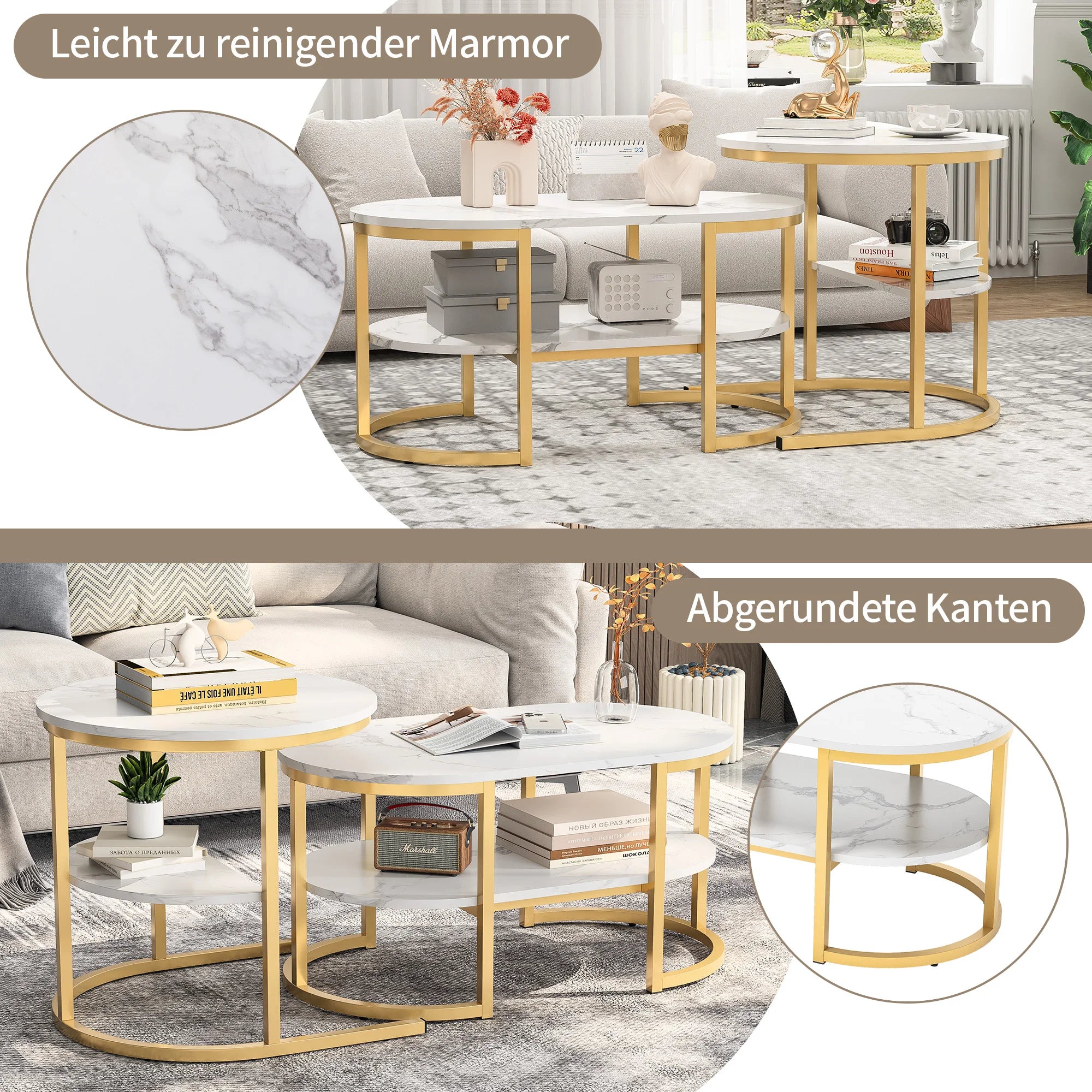 Moderne set van 2 salontafels met marmerlook – stijlvol en functioneel