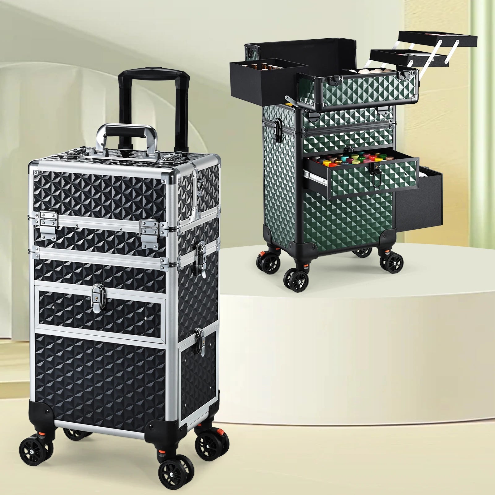 Professionele Rollende Make-up Koffer met Wielen en Laden – Grote Train Case voor Cosmetica – Reiskoffer voor Schoonheidsspecialisten