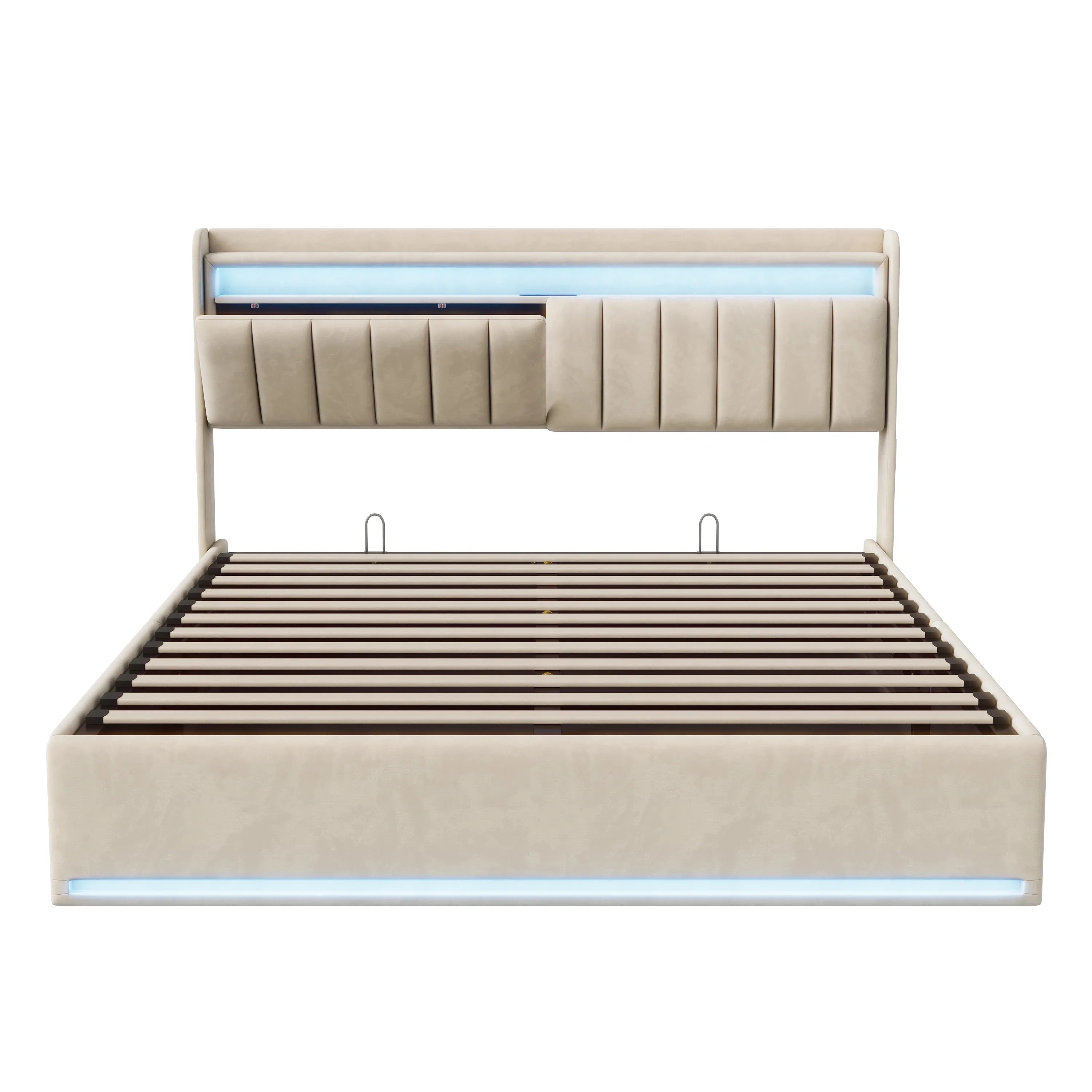 Tweepersoonsbed met geïntegreerde LED‑verlichting, USB‑oplaadfuncties en opbergruimte – Modern en functioneel bedframe