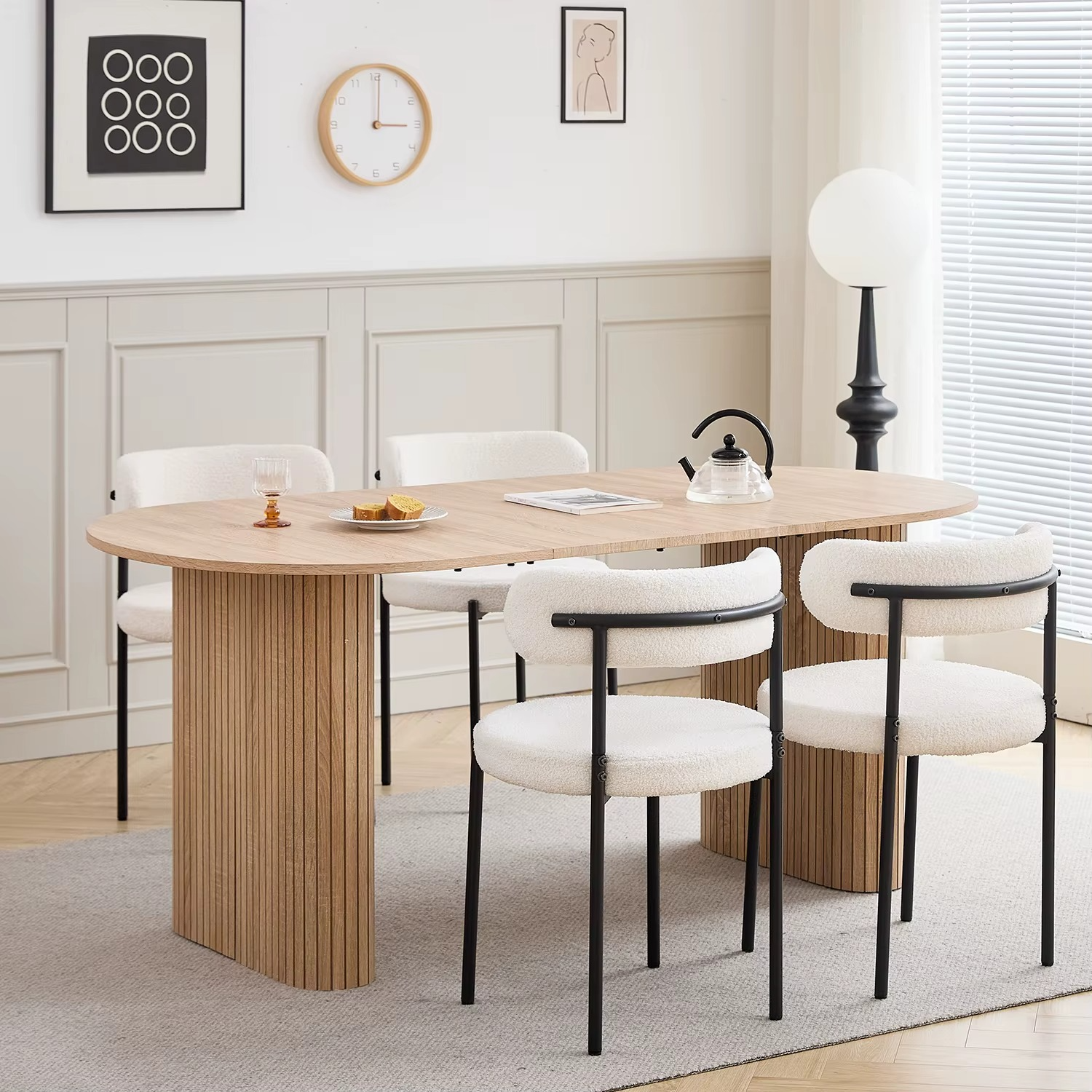 Ovale Eettafel 180×90 cm – Scandinavisch Design, Massief Houten Blad voor 6–8 Personen