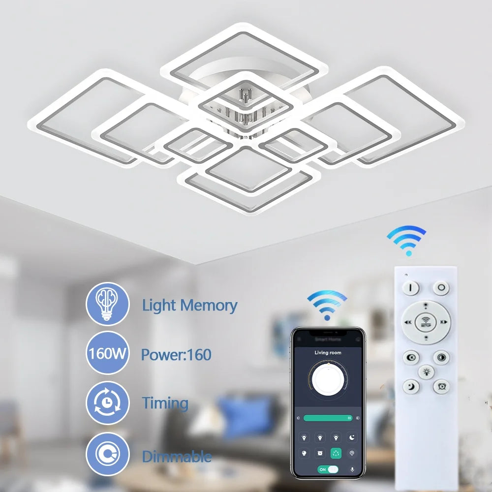 Moderne Vierkante LED Plafondlamp Dimbaar met Afstandsbediening – Luxe Plafondverlichting voor Woonkamer, Slaapkamer en Keuken