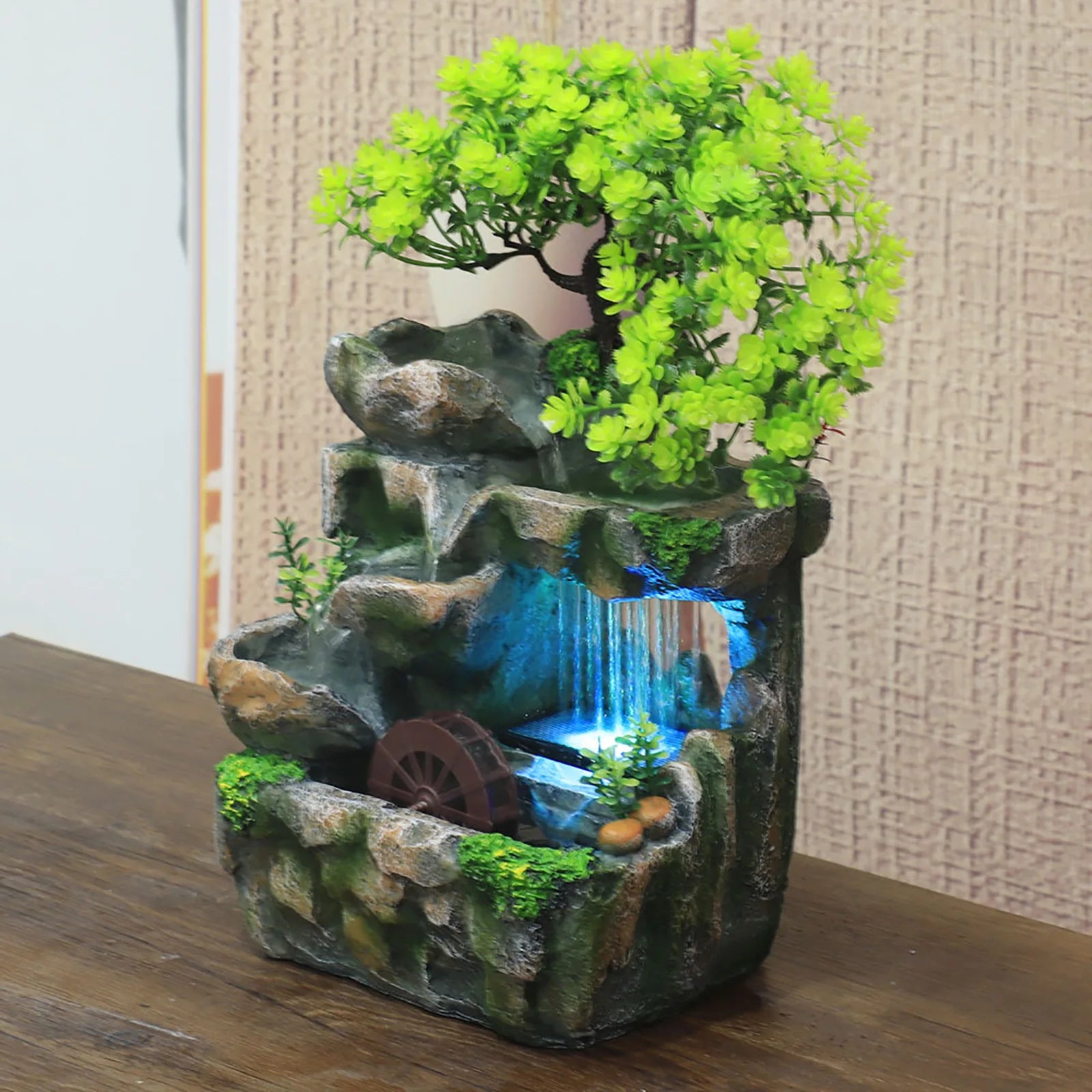 Desktop Fontein met LED Verlichting – Zen Indoor Waterfontein voor Rustgevende Decoratie op Tafel en Bureau