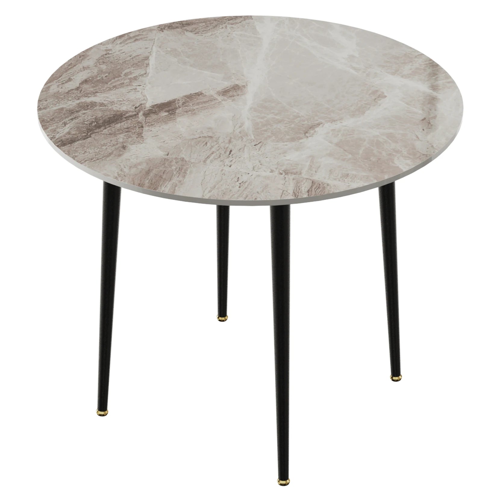 Ronde Eettafel 80 cm Sintersteen – Moderne Marmer Look Tafel met Zwarte Metalen Poten voor 2-4 Personen