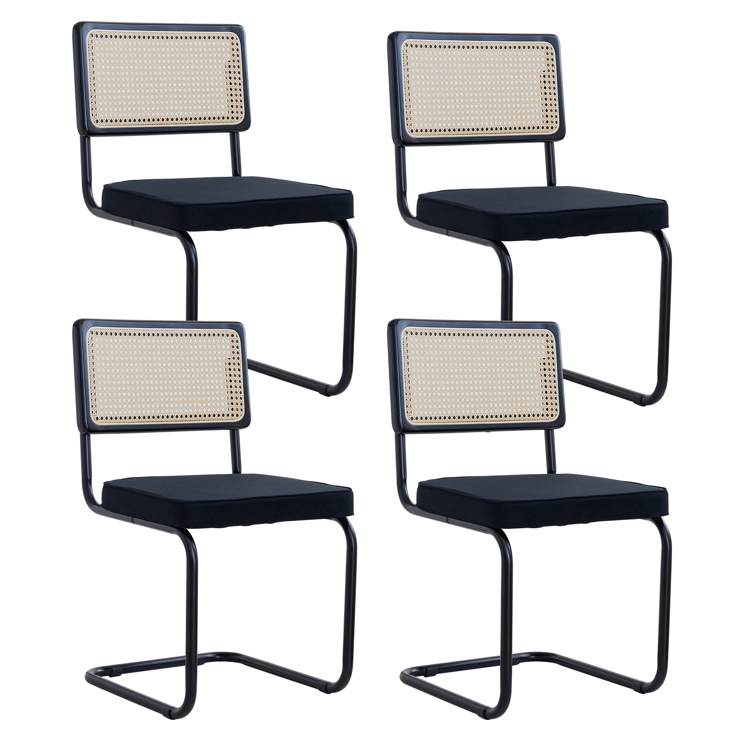 Rotan Eetkamerstoelen Set van 2 of 4 – Retro Design met Velvet Zitting en Metalen Frame
