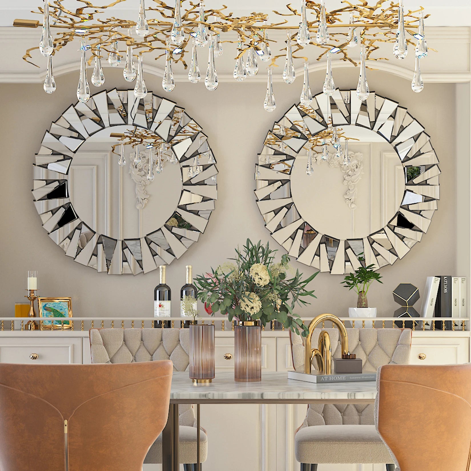 Ronde Zonnestraal Wandspiegel 80 cm – Moderne Zilveren Design Spiegel voor Woonkamer, Hal en Slaapkamer