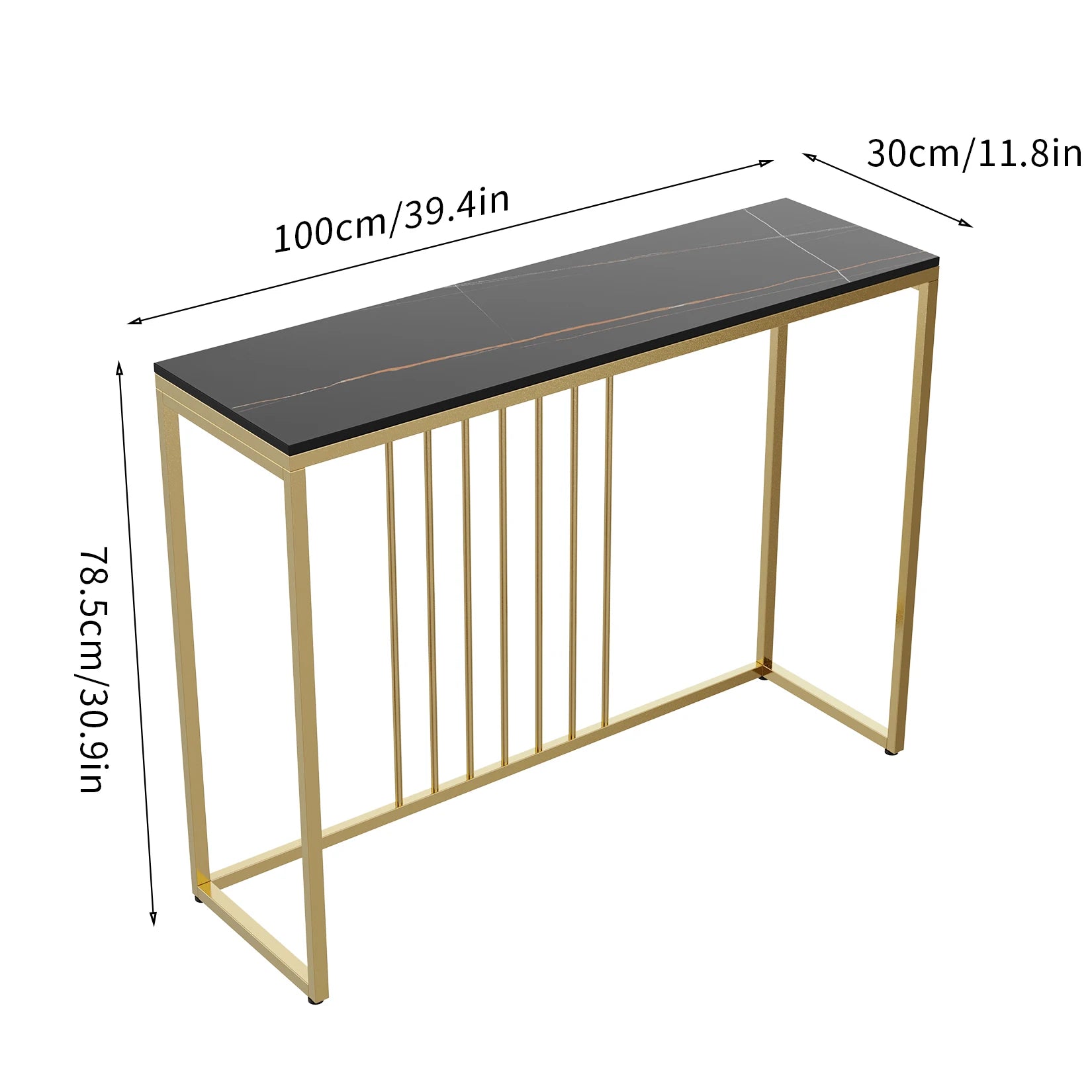 Moderne Marmeren Sidetable met Goud Frame – Smalle Console Tafel voor Hal, Entree en Woonkamer