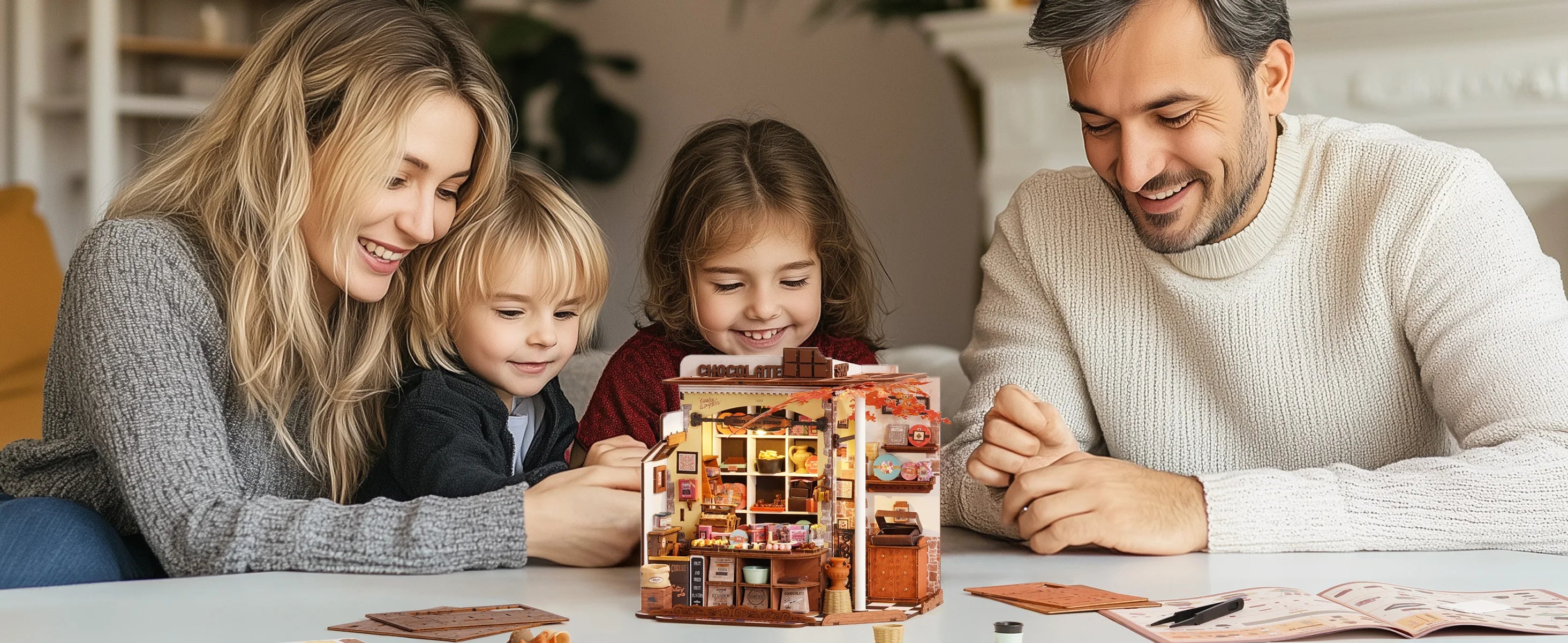 DIY Houten Poppenhuis 3D Miniatuur – Creatief Knutselcadeau voor Volwassenen en Tieners – Sfeervolle Verlichting en Vintage Decoratie