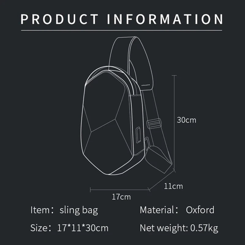 Draagbare Water‑Resistente Hard Shell Crossbody Schoudertas met USB‑Oplaadpoort – Reistas voor Mannen en Unisex Gebruik