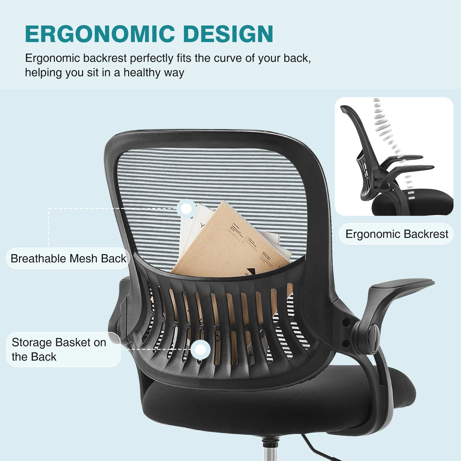 Ergonomische Mesh Bureaustoel – Comfortabele Kantelbare Bureaustoel met Lendensteun en Wielen