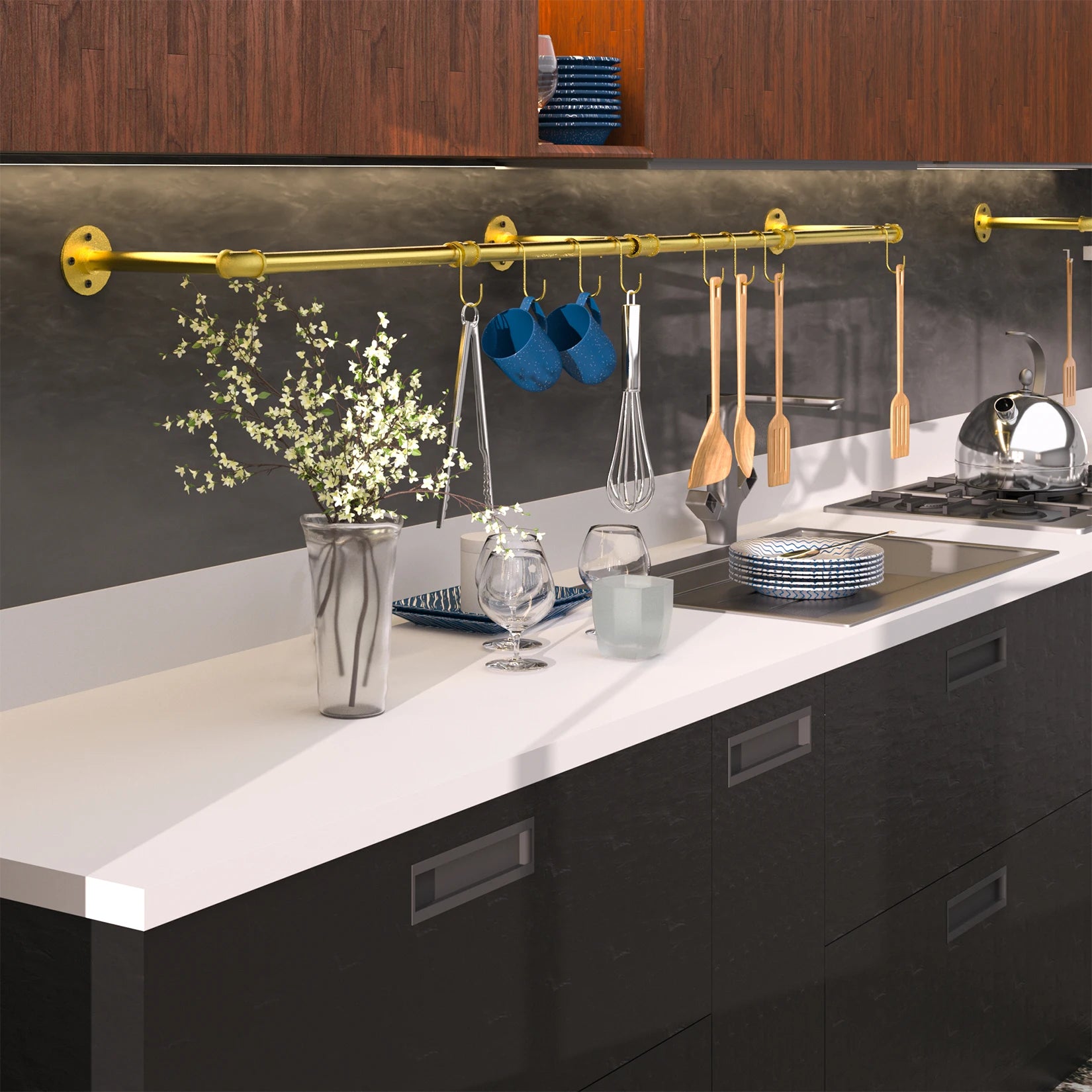 Industrieel Muur Kledingrek Buiswerk – Goud – Wand Kledingstang 180 cm – Ruimtebesparend en Stevig Metaal