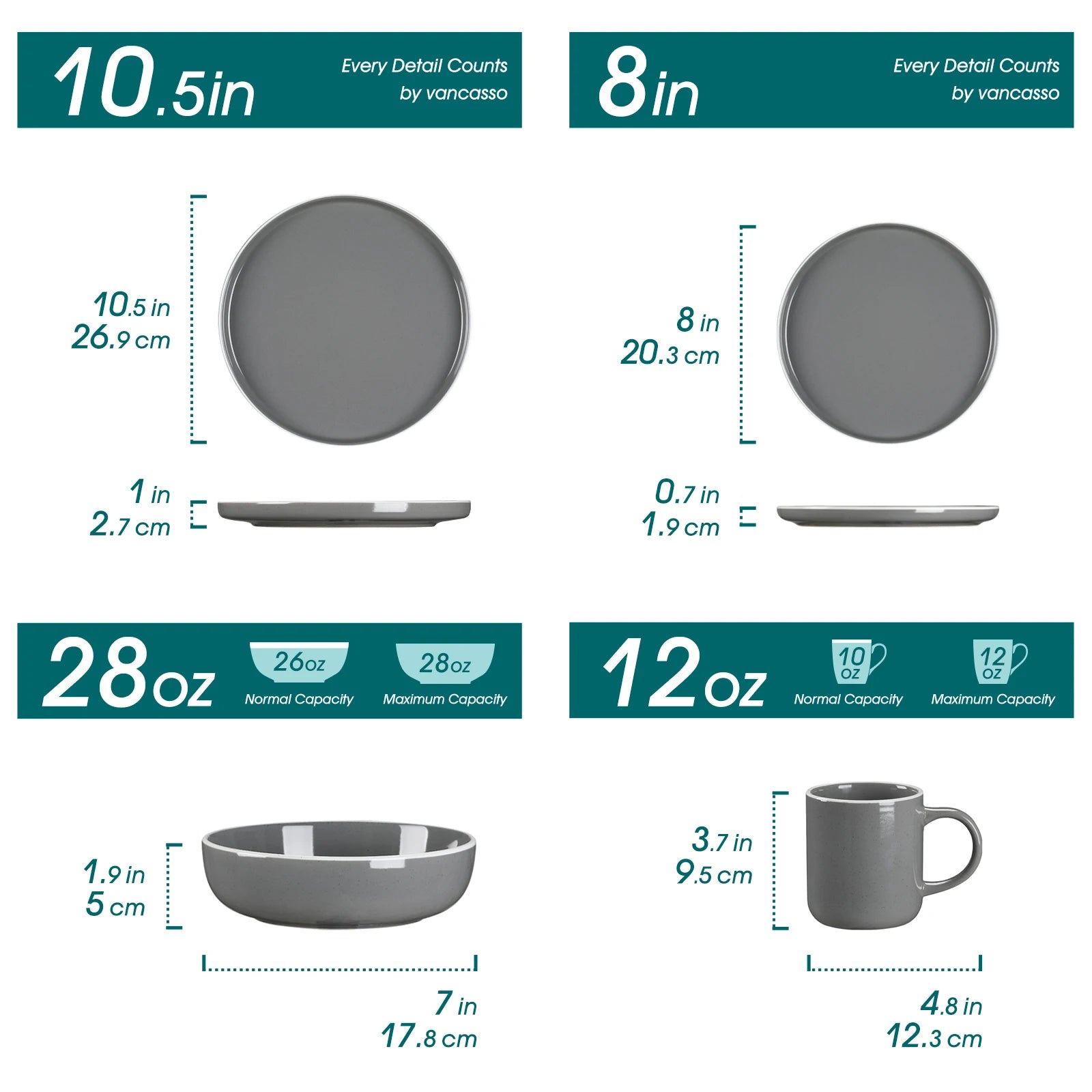 Serviesset 16-delig – Grijs Steengoed Servies voor 4 Personen – Modern & Duurzaam Keramisch Servies