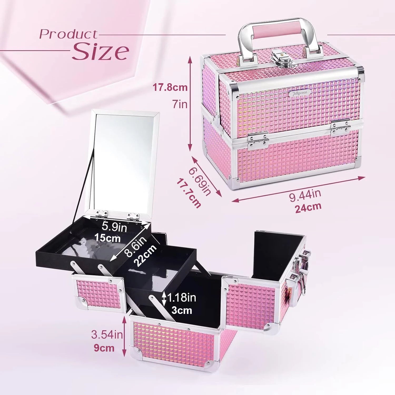Draagbare Make-up Koffer met Lade, Spiegel en Slot – Make-up Organizer Reiskoffer voor Cosmetica