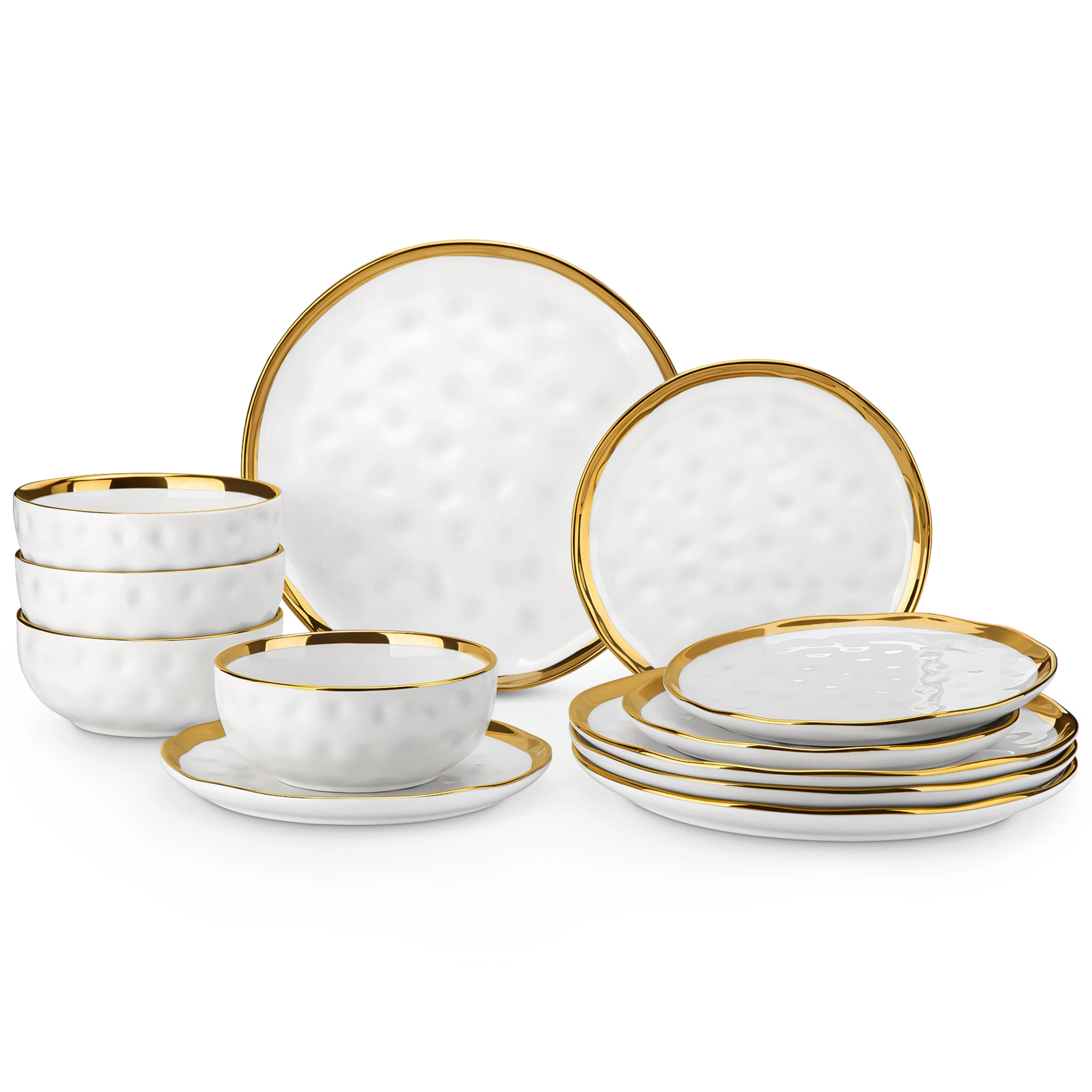 Luxe Servies Set 12-Delig Wit met Gouden Rand – Keramisch Servies voor 4 Personen