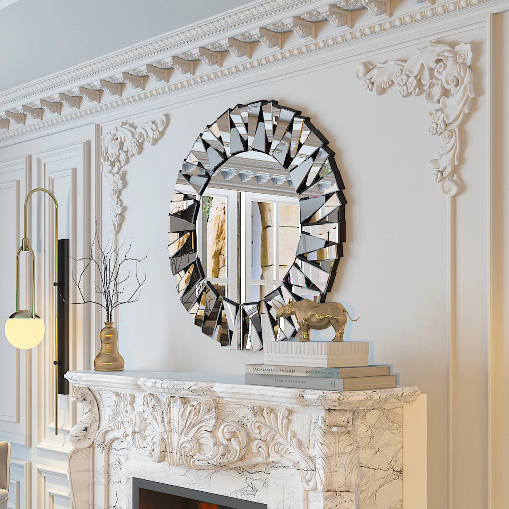 Ronde Zonnestraal Wandspiegel 80 cm – Moderne Zilveren Design Spiegel voor Woonkamer, Hal en Slaapkamer