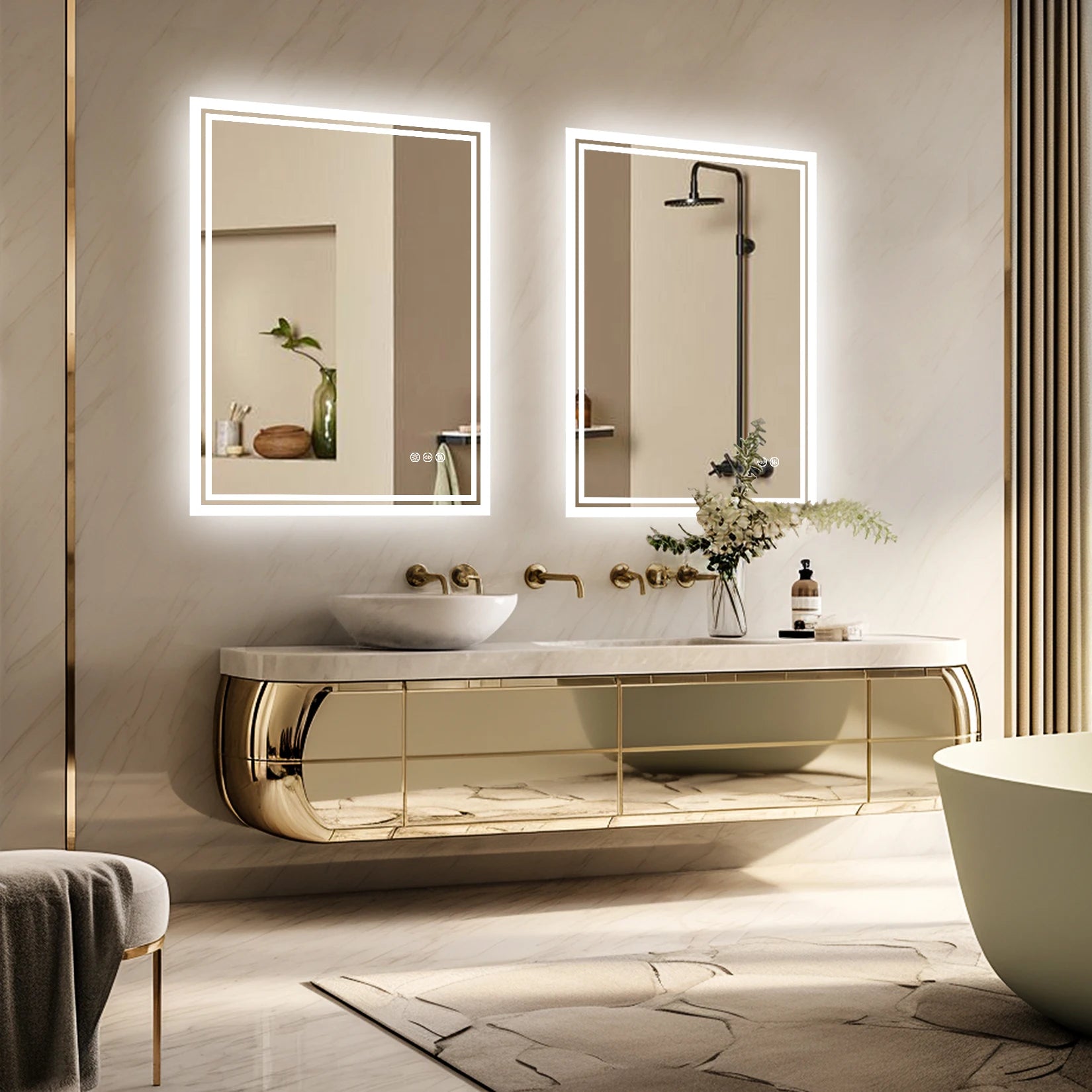 LED Badkamerspiegel met Verlichting – Dimbaar, Anti-Condens, Touch Bediening, IP65 Waterbestendig, Warm & Koel Licht