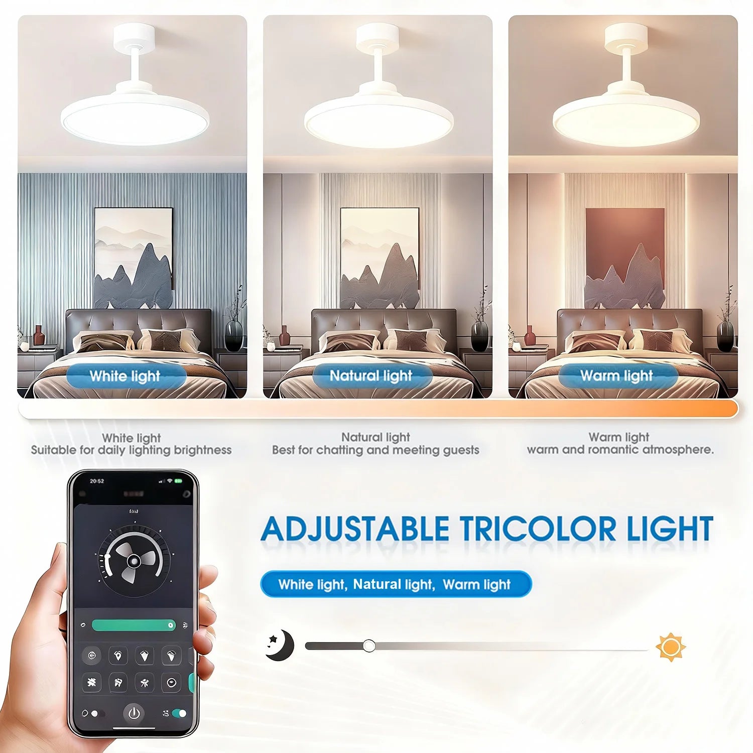 Plafondventilator met Lamp en Uitschuifbare Bladen – Slimme LED Plafondlamp met Afstandsbediening & App
