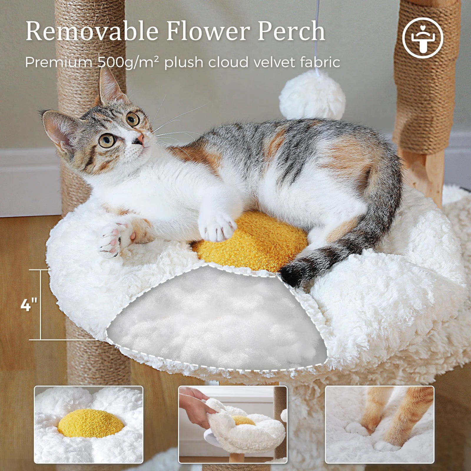 Luxe Krabpaal Kattenboom – 4 Niveaus met Kattenhuis, Hangmat & Bloem Ligplek voor Binnenkatten
