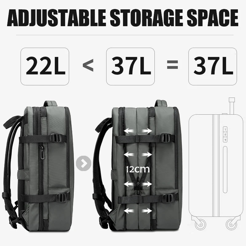 Uitbreidbare Heren Business Rugzak – Grote Capaciteit 17.3″ Laptop, USB‑Poort, Waterdicht Voor School, Werk & Reis