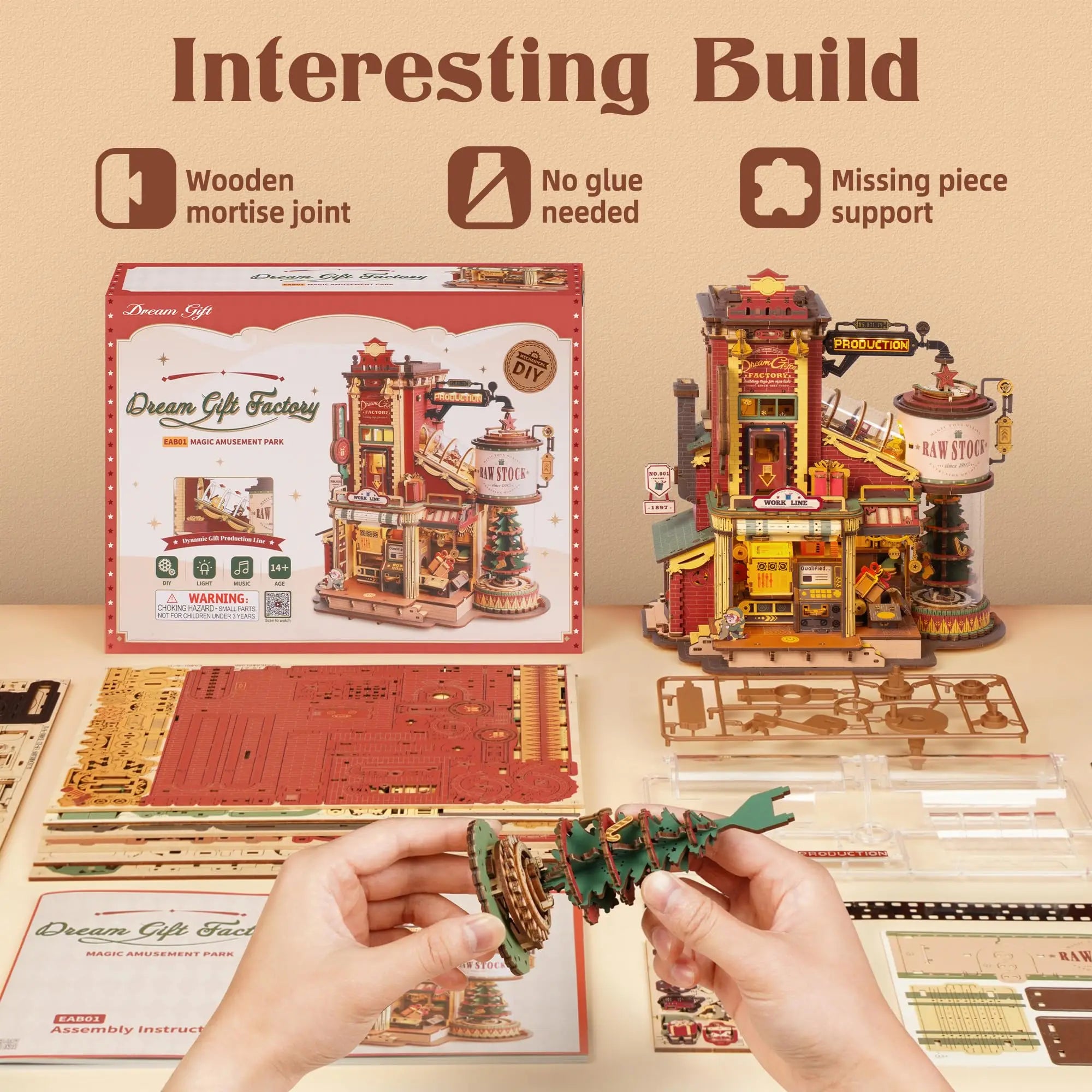 3D Houten Puzzel Dream Gift Factory – Mechanisch Model met Licht en Muziek – Bouwpakket voor Kinderen en Volwassenen