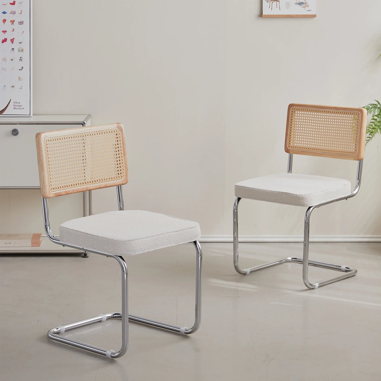 Rotan Eetkamerstoelen Set van 2 of 4 – Retro Design met Velvet Zitting en Metalen Frame