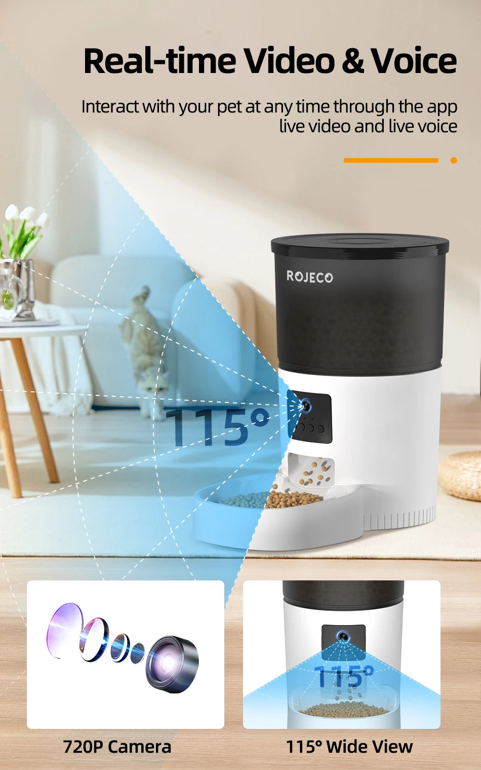 Automatische Kattenvoerautomaat met Camera en Stemfunctie – Slimme Voerdispenser voor Katten en Honden met App & Timer