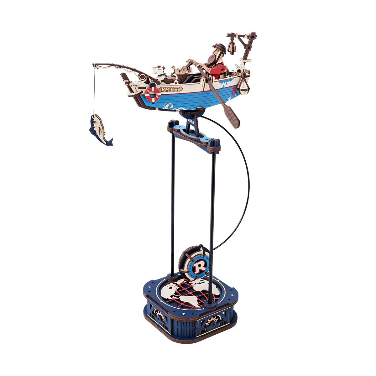 3D Houten Puzzel Vissersboot – DIY Bouwpakket met Bewegende Onderdelen – Mechanische Modelboot Decoratie en Creatief Cadeau 14+