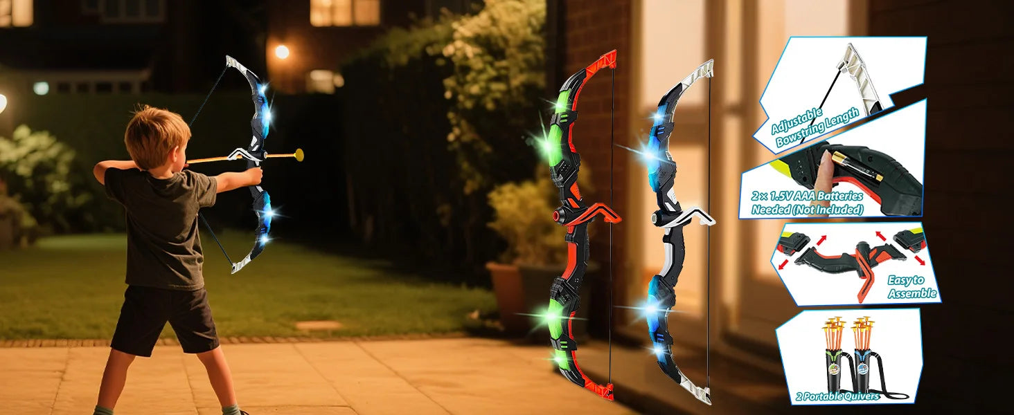 LED Nachtlampje Boogpijl Speelgoedpistool – Kindvriendelijke Boogschietset met Glow-in-the-Dark Doelbord – Veilig en Educatief Speelgoed voor Kinderen
