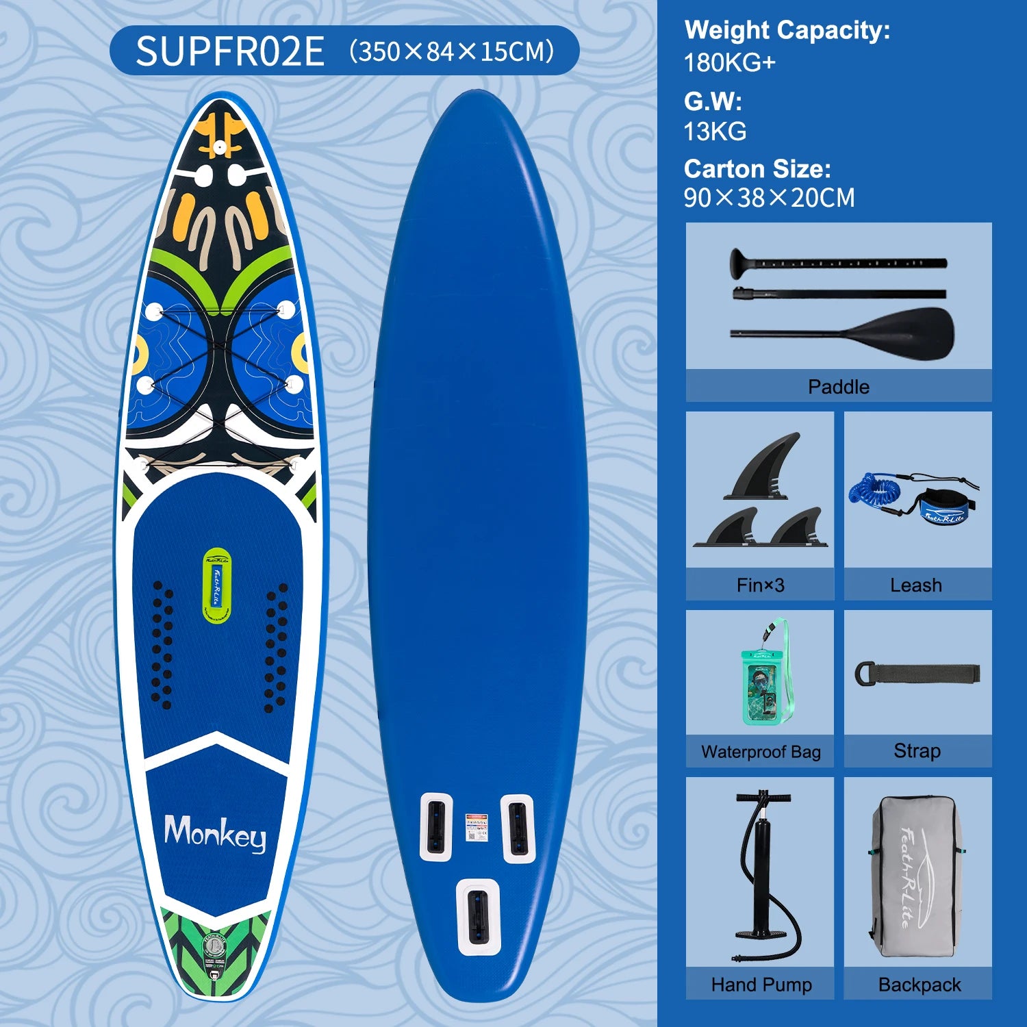 Opblaasbaar Stand Up Paddle Board 11' – SUP Board Set met Accessoires – 350x84x15 cm – Max 150KG – Inclusief Pomp, Peddel & Rugzak
