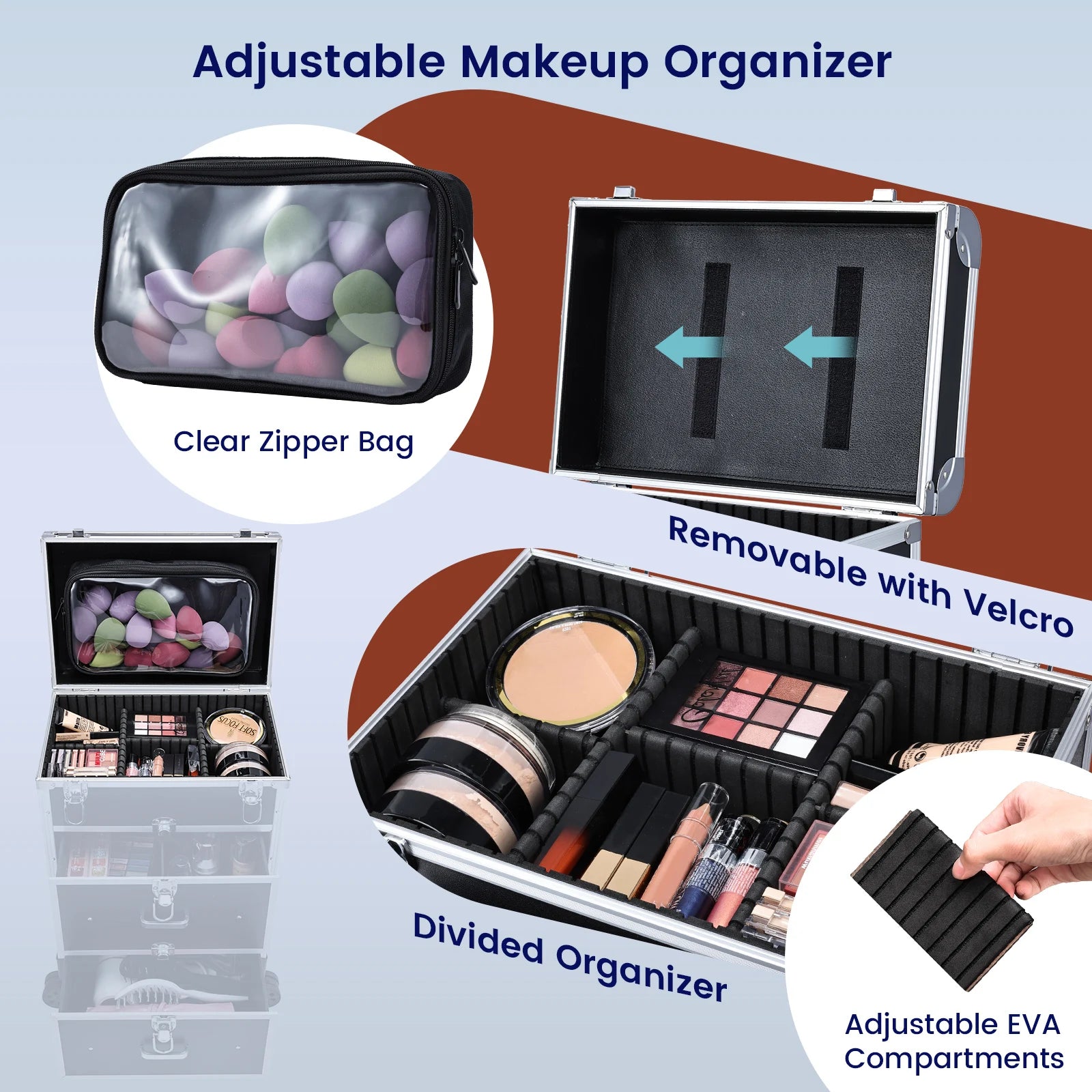 Professionele Cosmetica Trolley met Slot – Grote Make-up Train Case met Lades en Wielen – Duurzaam PVC Organizer voor Visagisten en Make-up Lovers
