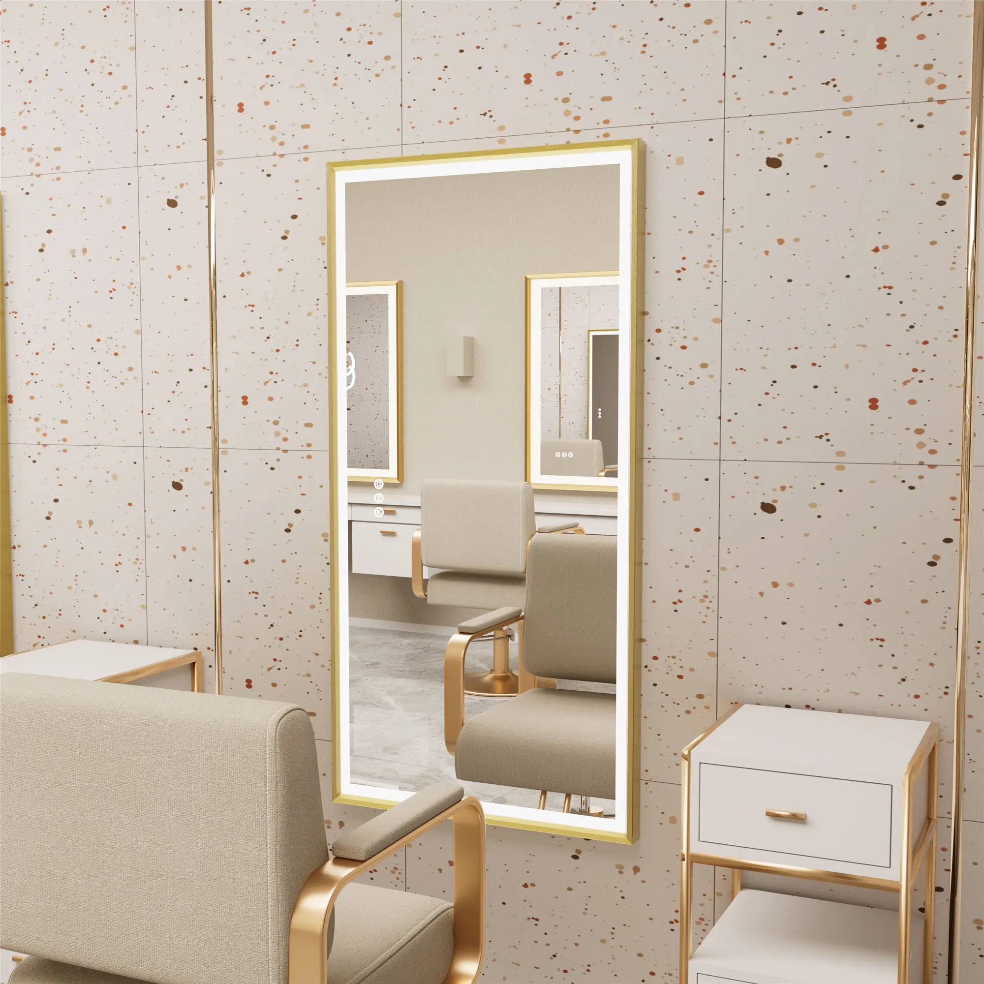 LED Badkamerspiegel Goud Frame – Dimbaar met 3 Lichtkleuren & Anti-Condens