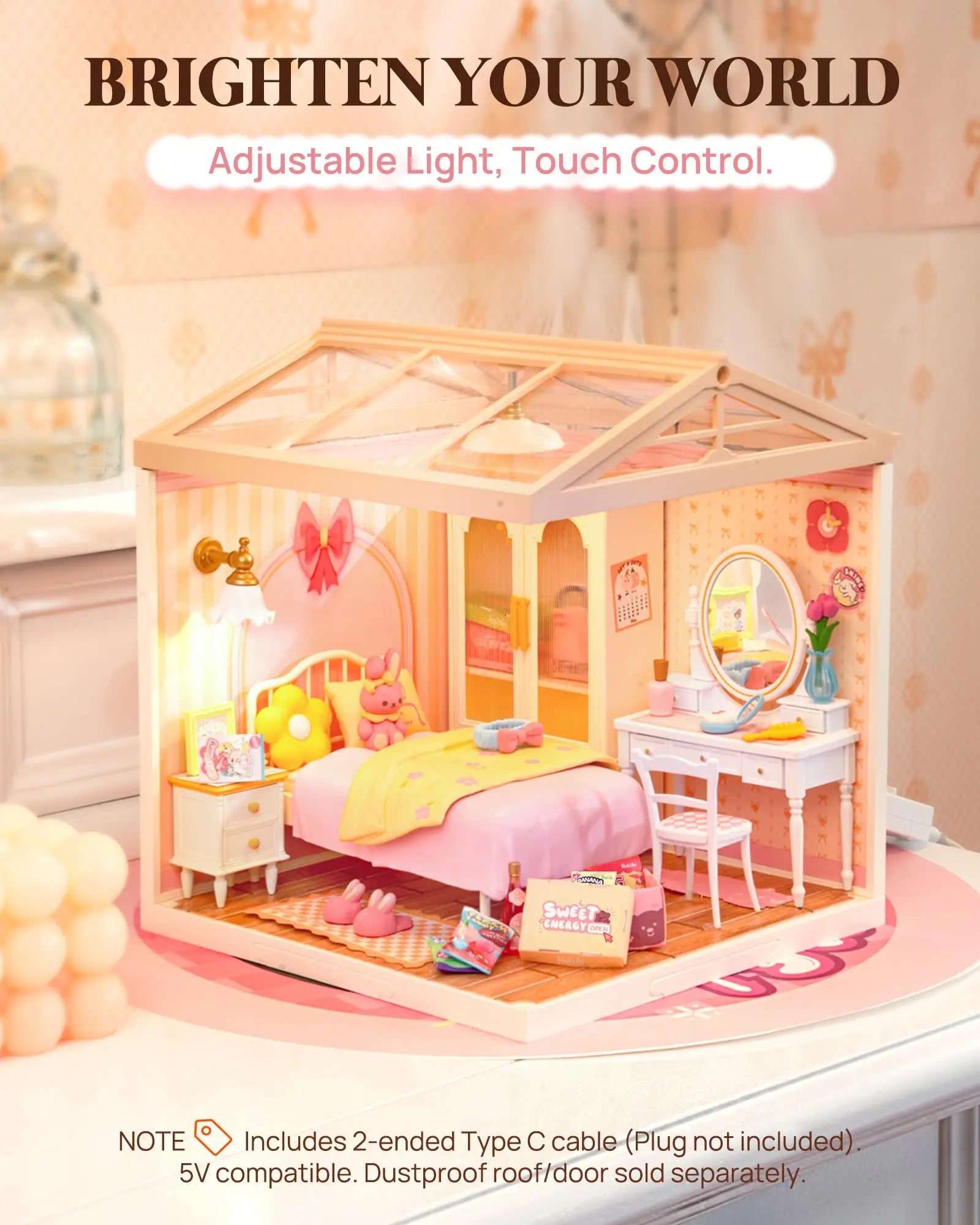 3D Puzzel Miniatuur Roze Slaapkamer – DIY Bouwset voor Creatieve Hobbyisten en Poppenhuisfans