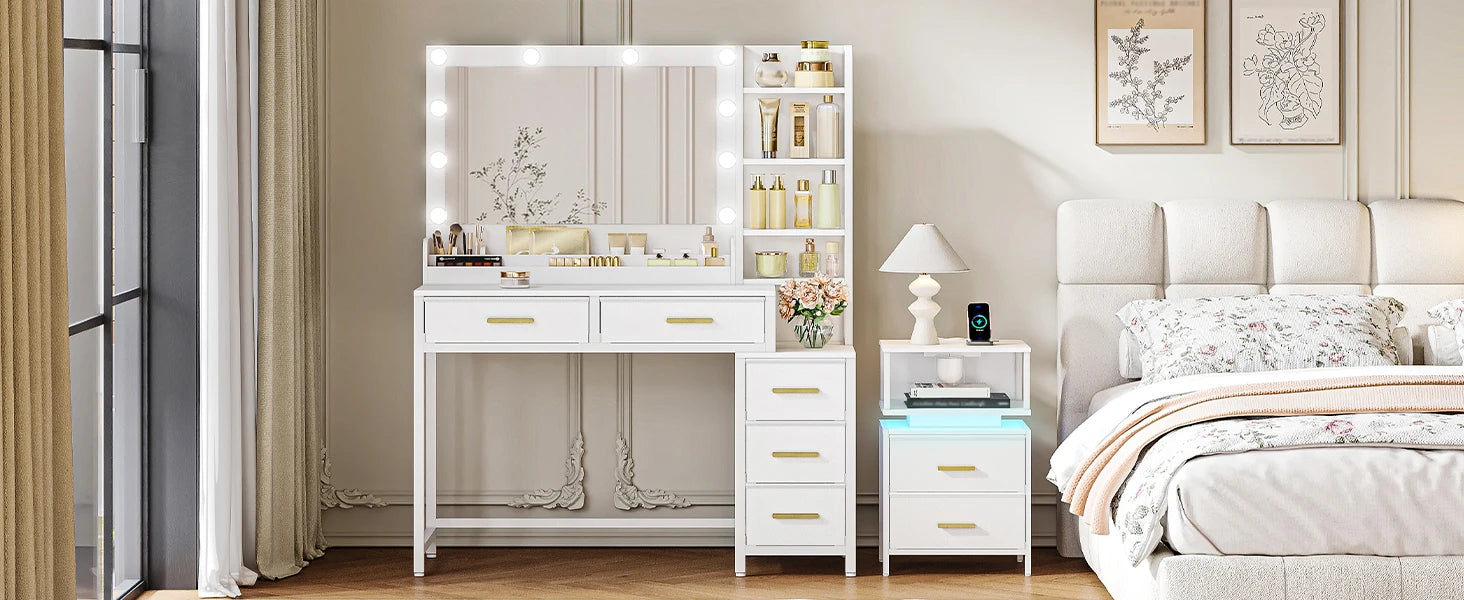 Moderne Make‑up Dressing Table met Grote Spiegel en 5 Laden – Stijlvolle Opbergoplossing