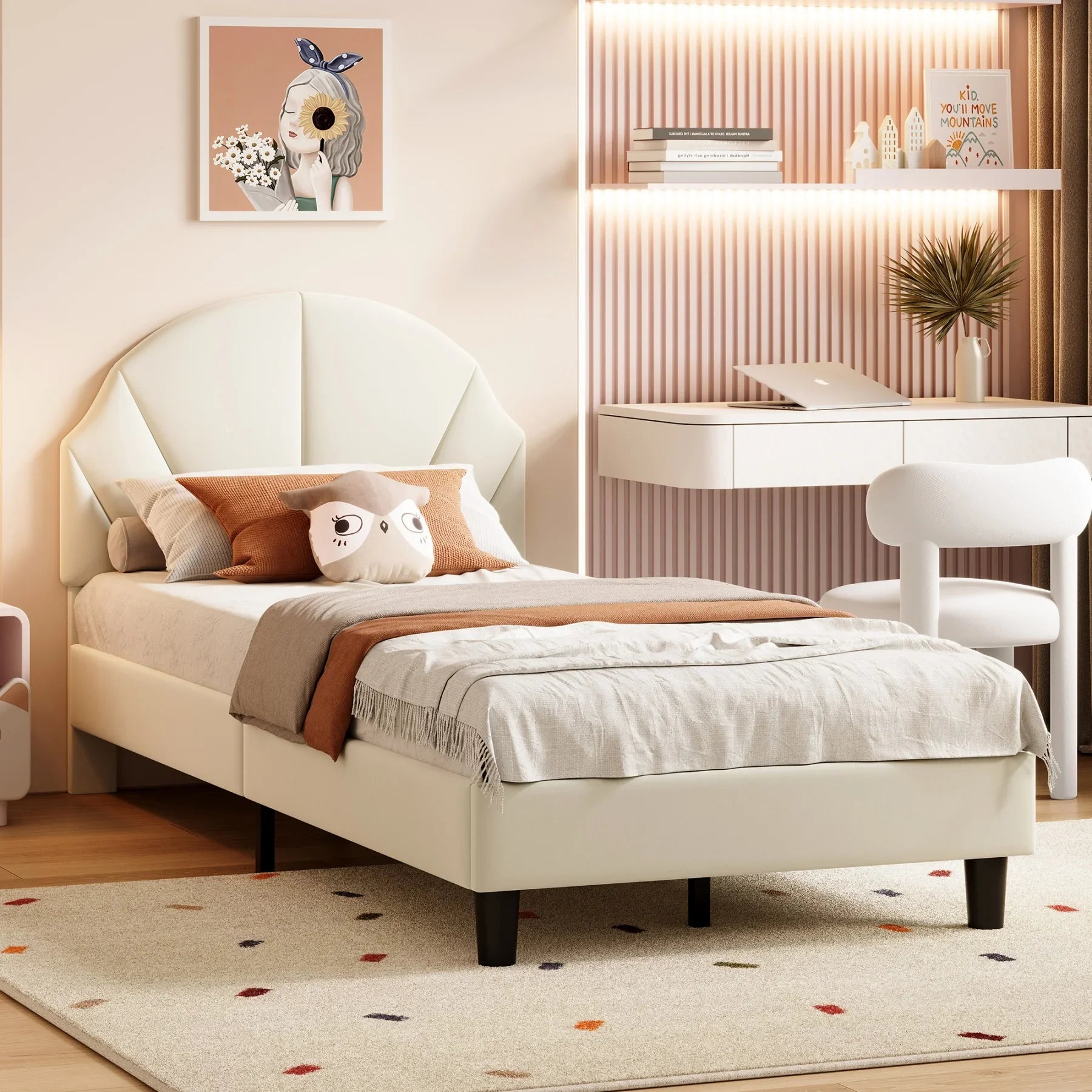 Kinderbed 90x200 Meisjesbed Fluweel Bloemenkroon – Speels & Stijlvol
