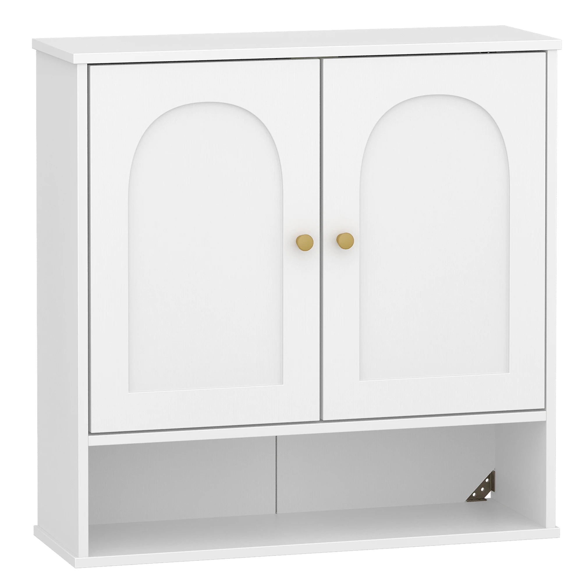 Badkamer Wandkast 60 x 20 x 60 cm – Wandmontage Opbergruimte – Wit met Houtnerf – 2 Deuren & Open Vak – Verstelbare Planken – Moderne Badkamerkast