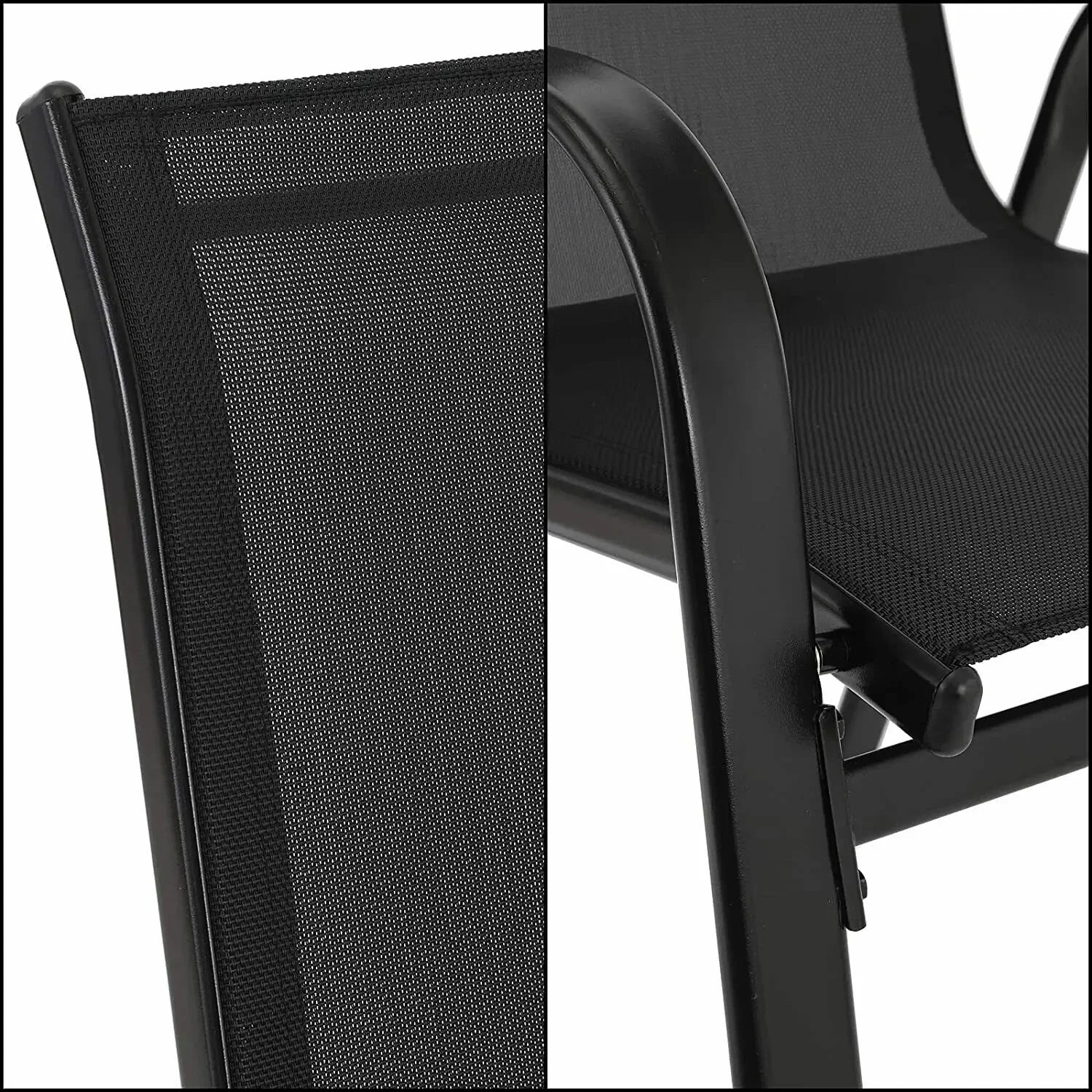 Set van 4 Stapelbare Tuinstoelen – Metalen Tuinstoelen met Hoge Rugleuning & Teslin Zitting – Zwart – Tot 150 kg
