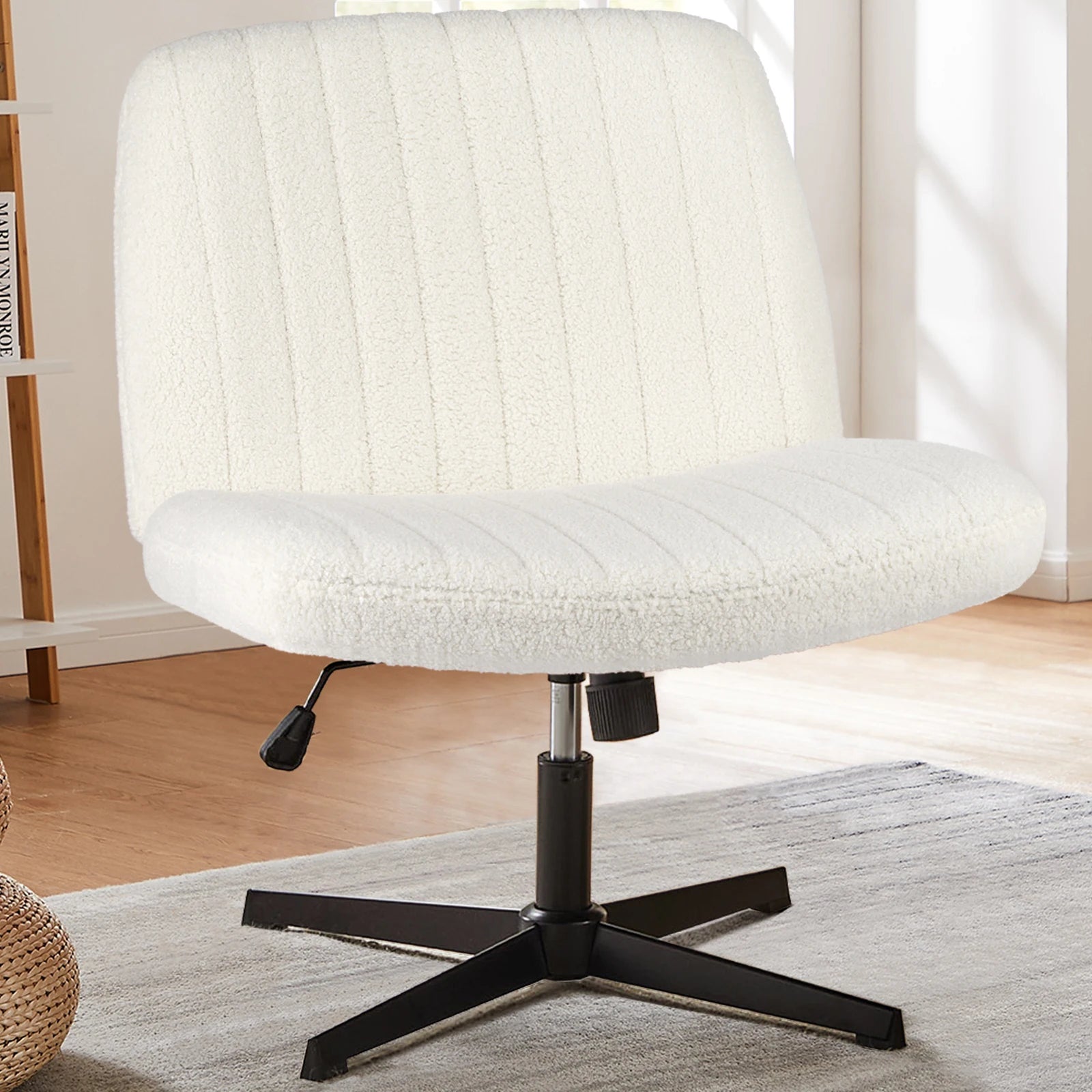 Brede verstelbare armloze draaistoel voor kantoor, woonkamer, gaming & bureau – comfortabele stof – 360° swivel