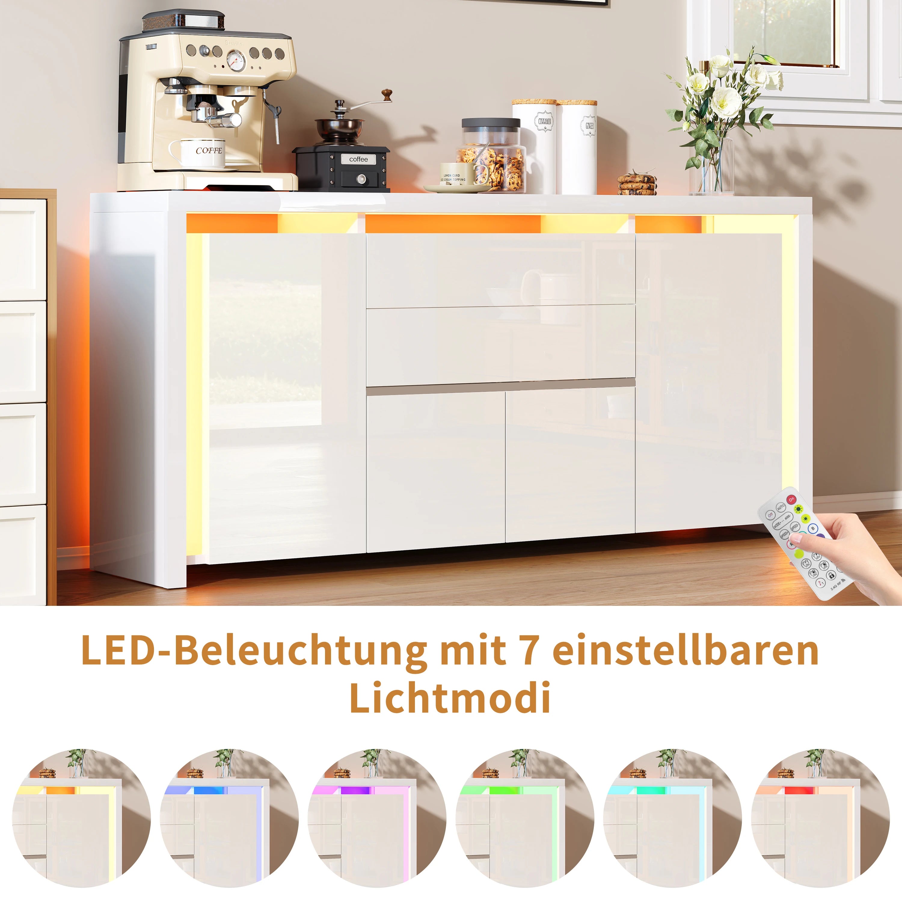 Hoogglans Buffetkast met LED Verlichting – Modern Dressoir met Opbergruimte