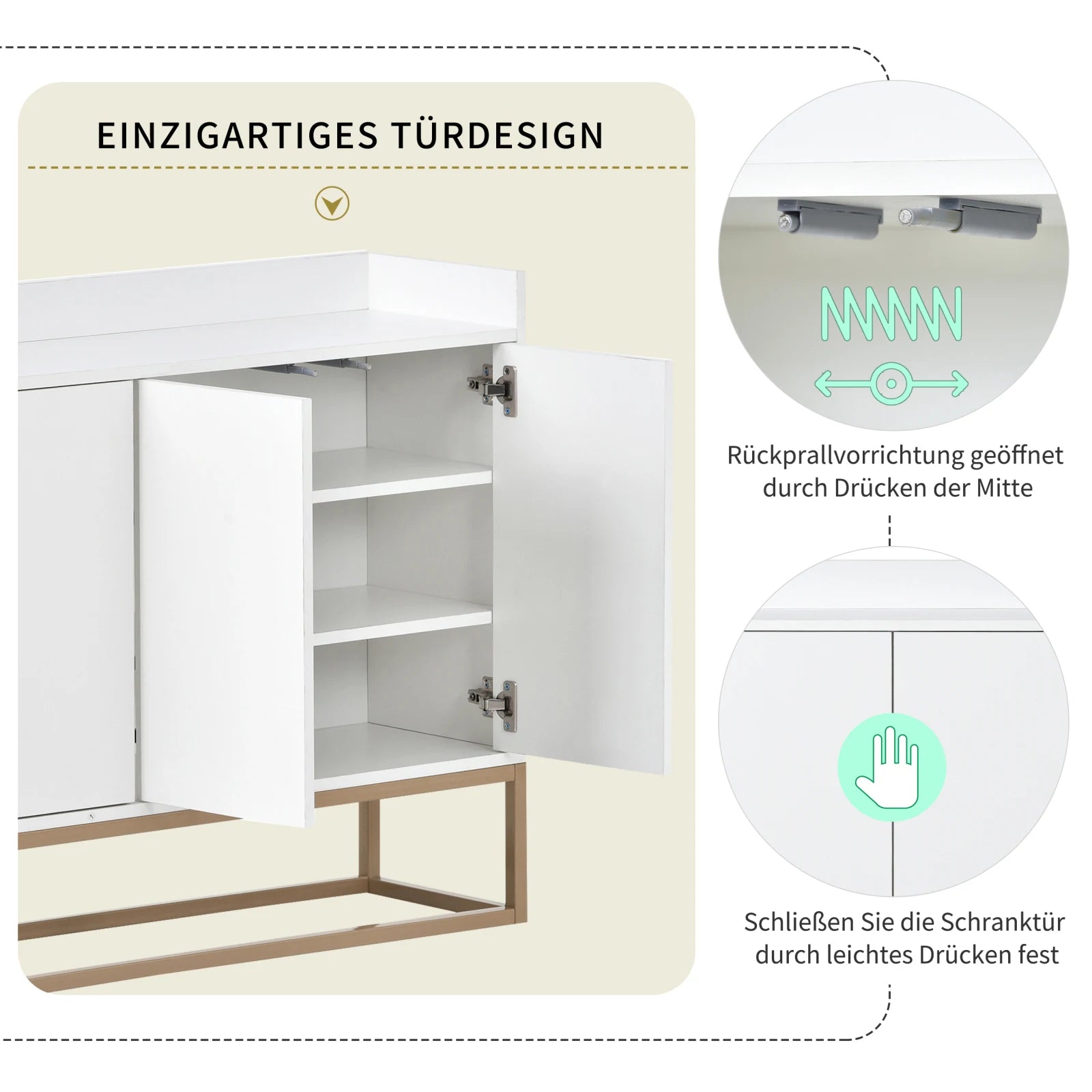 Minimalistische Dressoirkast 4 Deuren met Slot – Opbergkast Metaal & MDF – Moderne Buffetkast voor Woonkamer en Eetkamer