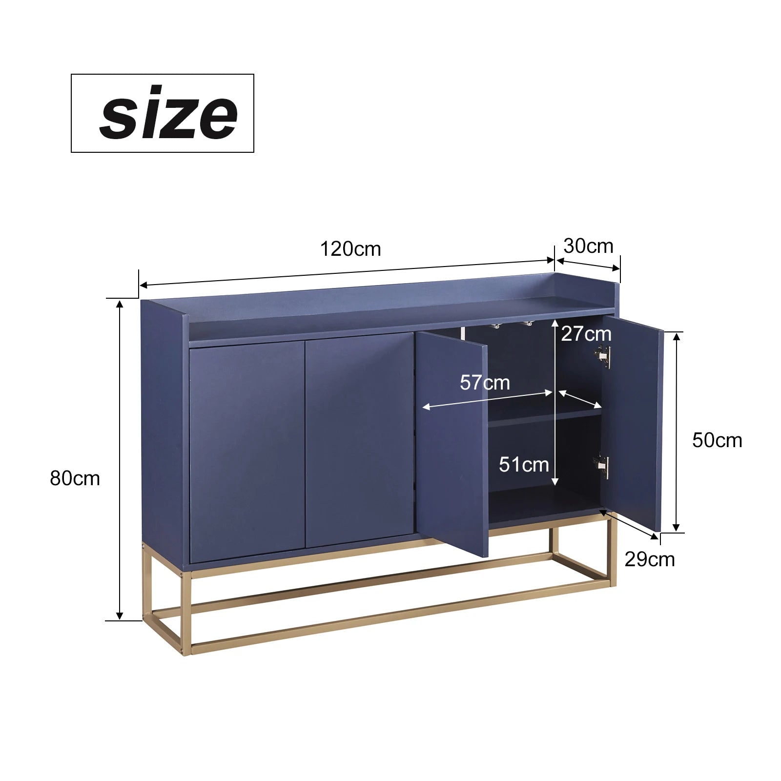 Minimalistische Dressoirkast 4 Deuren met Slot – Opbergkast Metaal & MDF – Moderne Buffetkast voor Woonkamer en Eetkamer