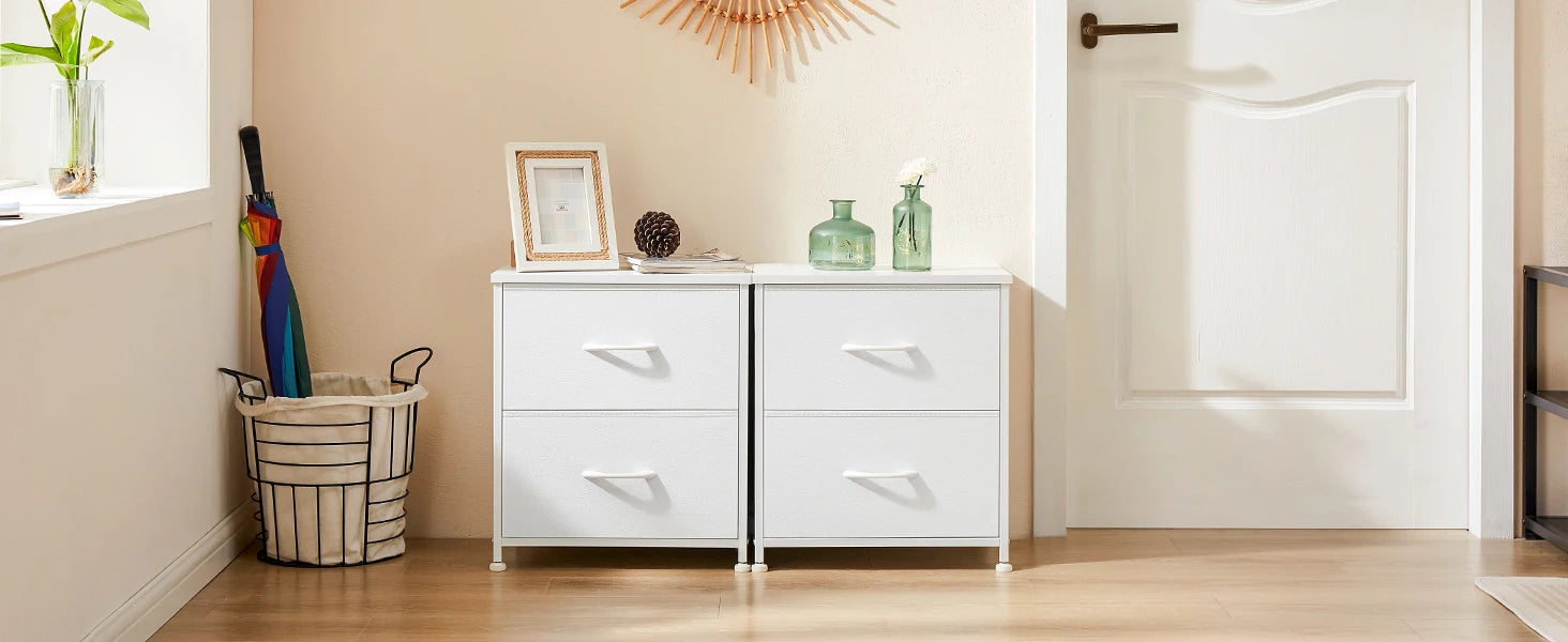 Multifunctionele Ladekast met Stoffen Lades – 2‑Stuks Woonkamer & Slaapkamer Opbergmeubel