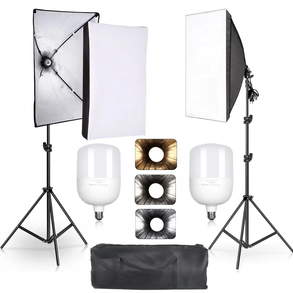 Professionele Fotostudio Softbox Set 2x 50x70 cm LED met Verstelbaar Statief – Studioverlichting voor Fotografie en Video