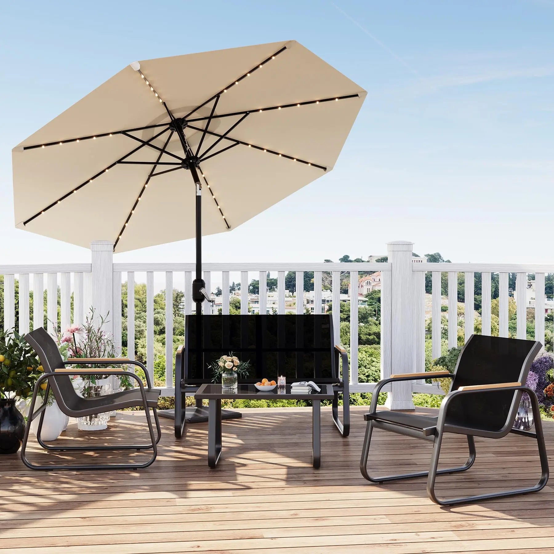 4-Delige Tuinmeubelset – Loungeset met 2-Zitsbank, 2 Stoelen & Glazen Salontafel – Weerbestendige Tuinset voor Tuin, Terras & Balkon
