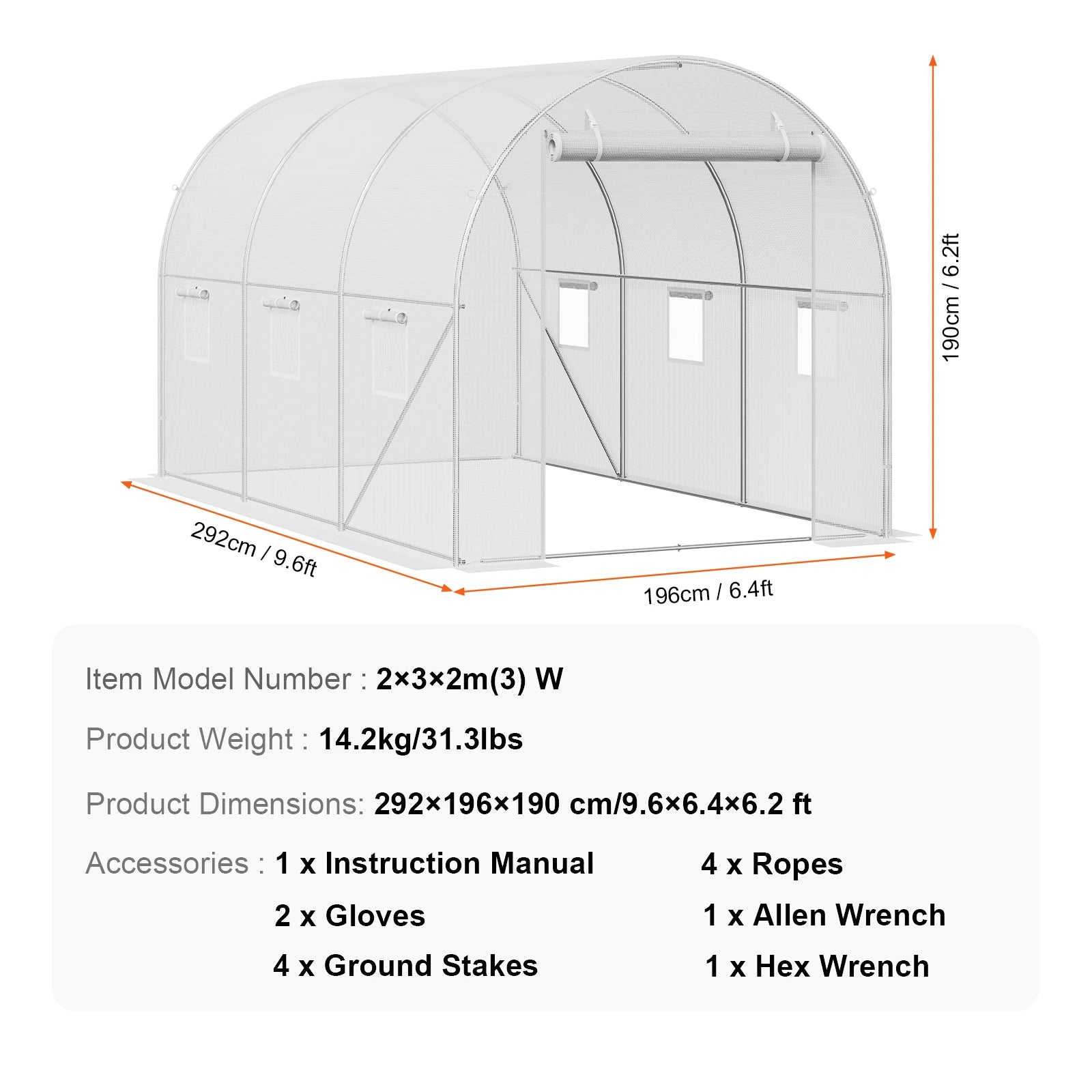 Wandelbare Tunnelkas met Stalen Frame 345×195×192 cm – Grote Inloop Tuinkas met PE Afdekking, Ritsdeur en Ventilatieramen