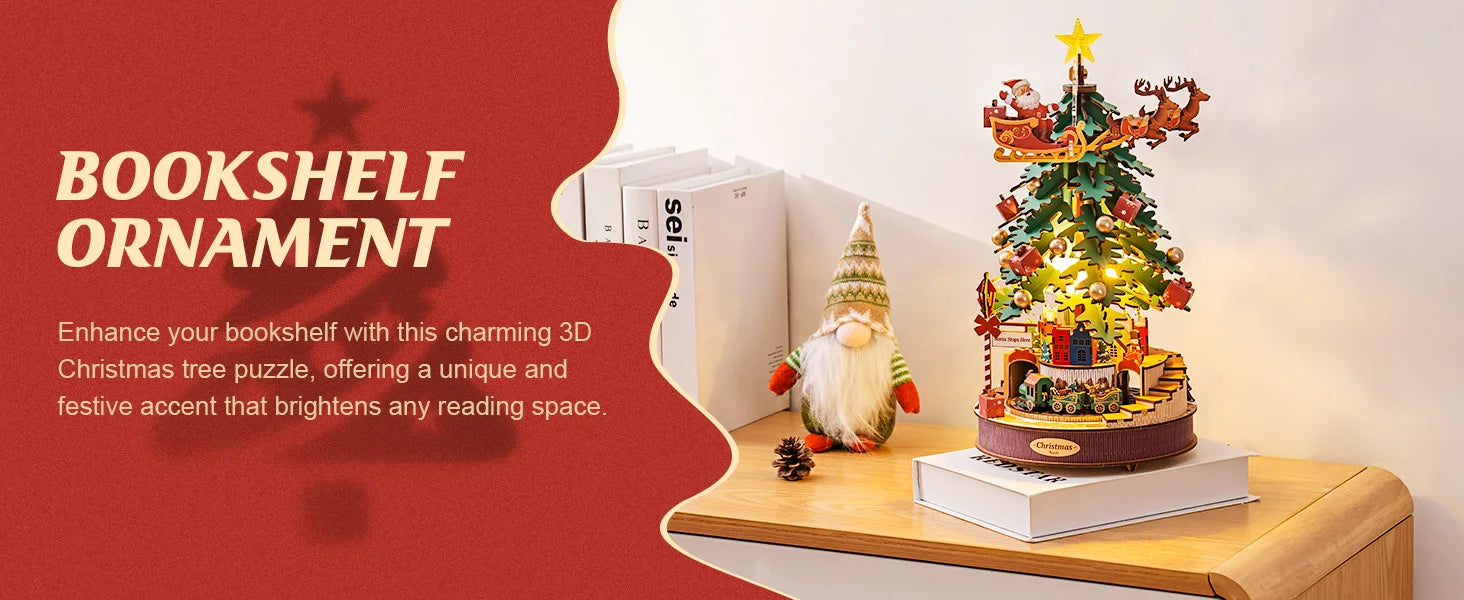 3D Houten Kerstboom Muziekdoos met Licht – DIY Kerstpuzzel met Kerstmelodieën – Decoratieve Kerst Muziekdoos voor Tafeldecoratie en Cadeau