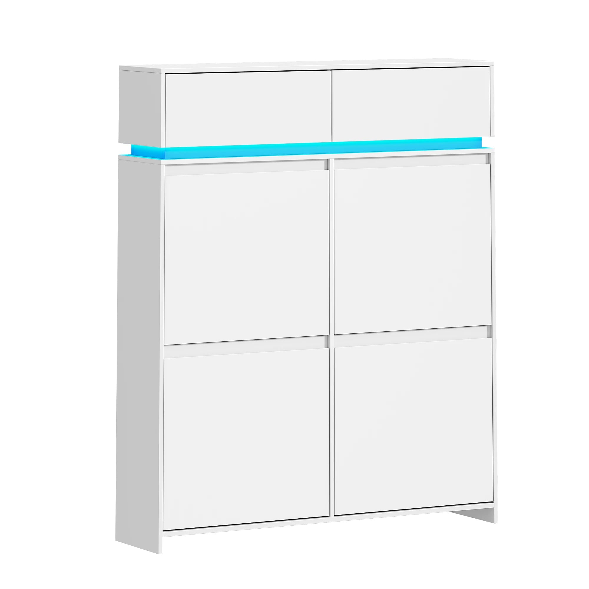 Schoenenkast Smal met LED Verlichting – Schoenenrek met 4 Kleppen & Lades – Ruimte voor 20 Paar – Modern Wit Halmeubel