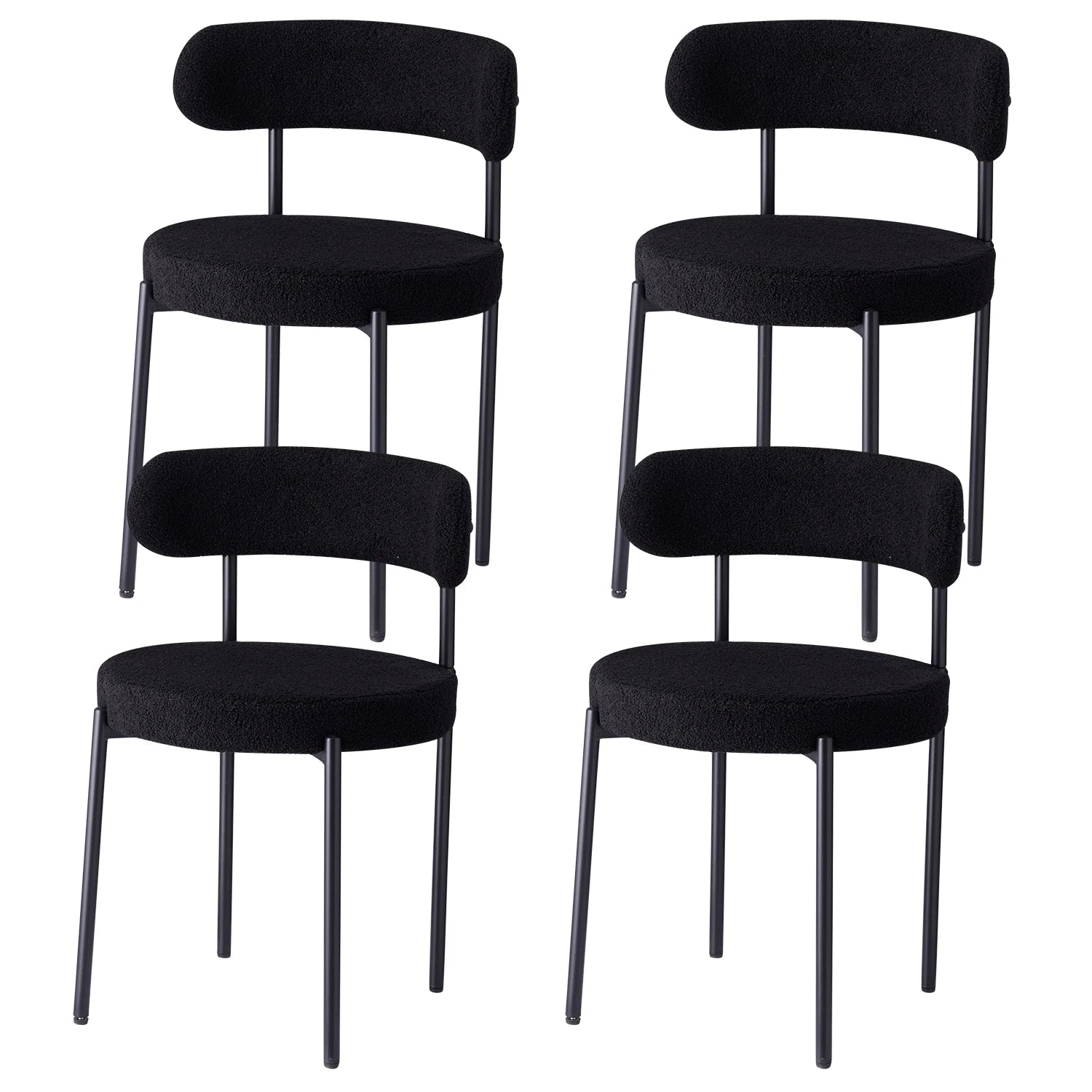 Scandinavische Eetkamerstoelen Set van 4 – Teddy Velvet Stoelen met Metalen Poten – Moderne Keukenstoelen Gestoffeerd – Beige/Zwart Design