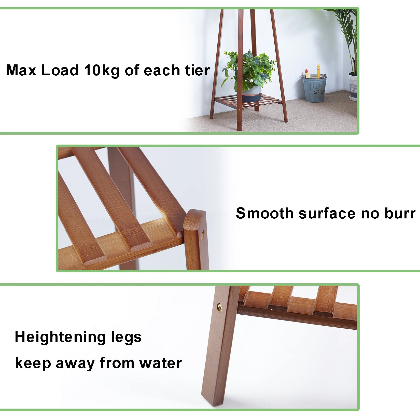 Bamboe Plantenhouder Hoog – Gelaagd Plantenrek Binnen & Buiten – Houten Bloemenrek voor Balkon, Woonkamer & Tuin