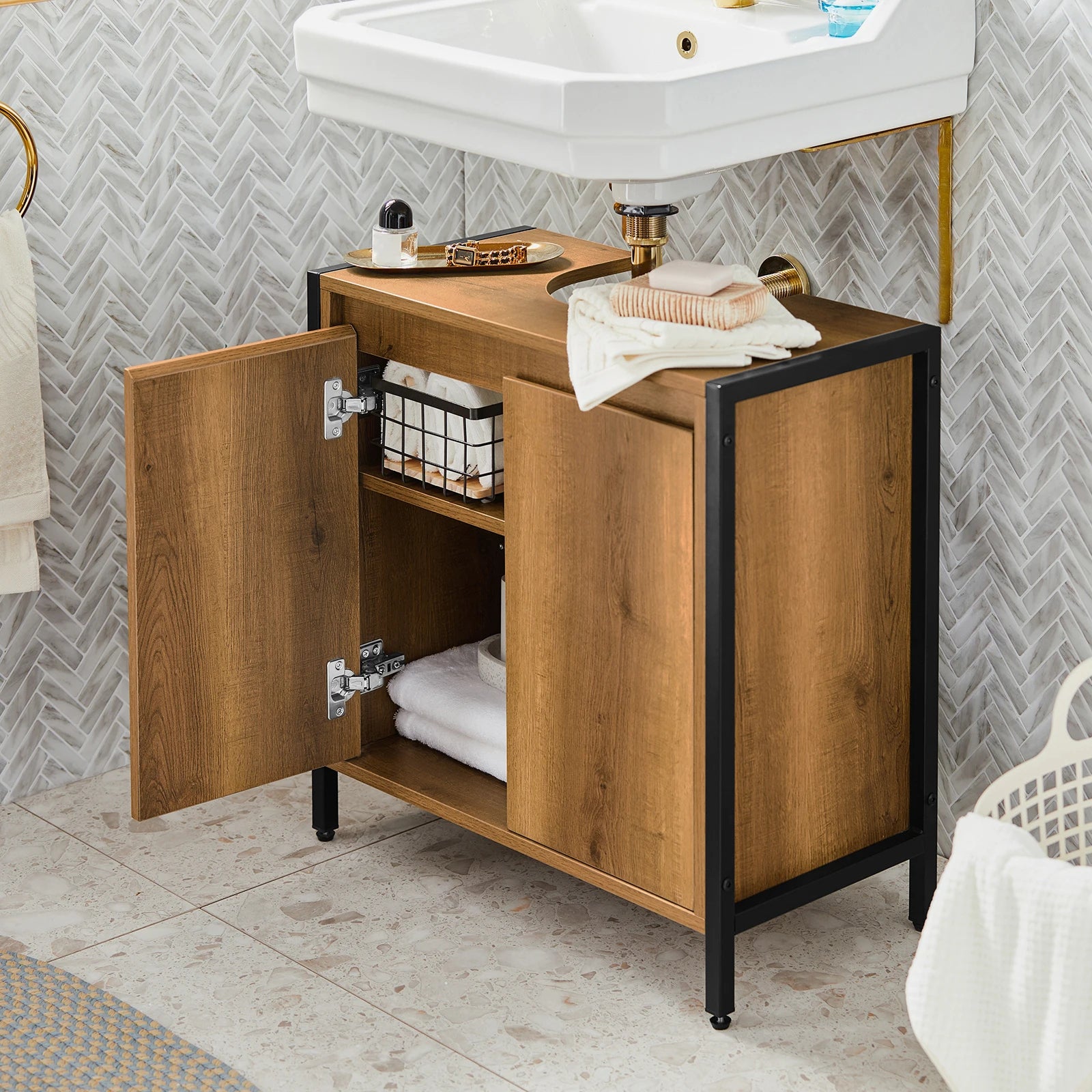 Vintage wastafelonderkast badkamermeubel – 60×60×30 cm