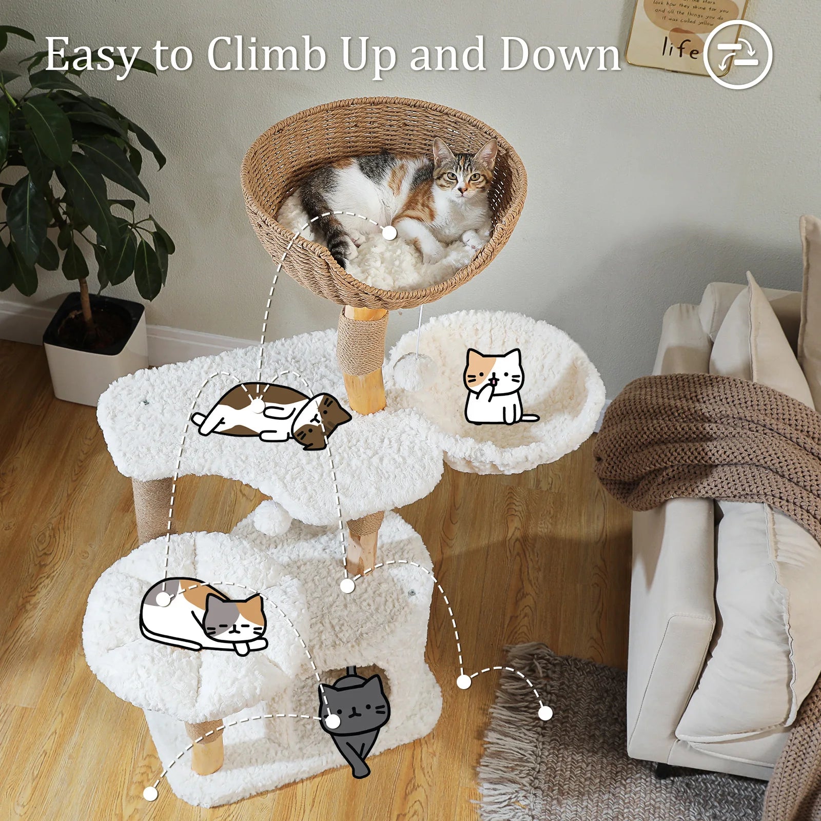 Luxe Krabpaal Kattenboom – 4 Niveaus met Kattenhuis, Hangmat & Bloem Ligplek voor Binnenkatten